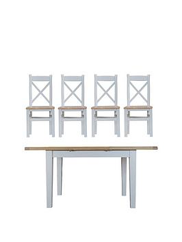 K-Interiors Harrow Part Assembled Solid Wood 120-165 Cm Extending Dining Table + 4 Chairs - Grey/Oak