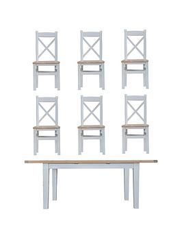 K-Interiors Harrow Part Assembled Solid Wood 160-210 Cm Extending Dining Table + 6 Chairs - Grey/Oak