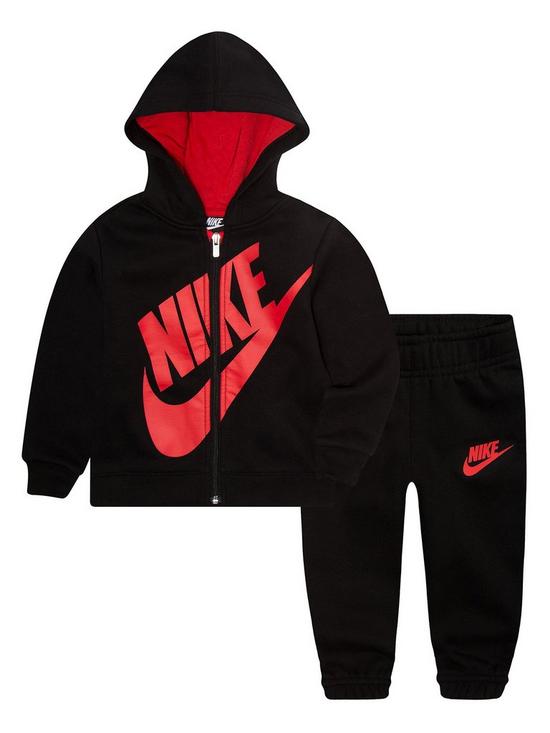 front image of nike-younger-boys-sueded-fleece-futura-jogger-set-black