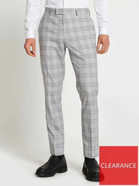 front image of river-island-grey-check-skinny-fit-suit-trousers