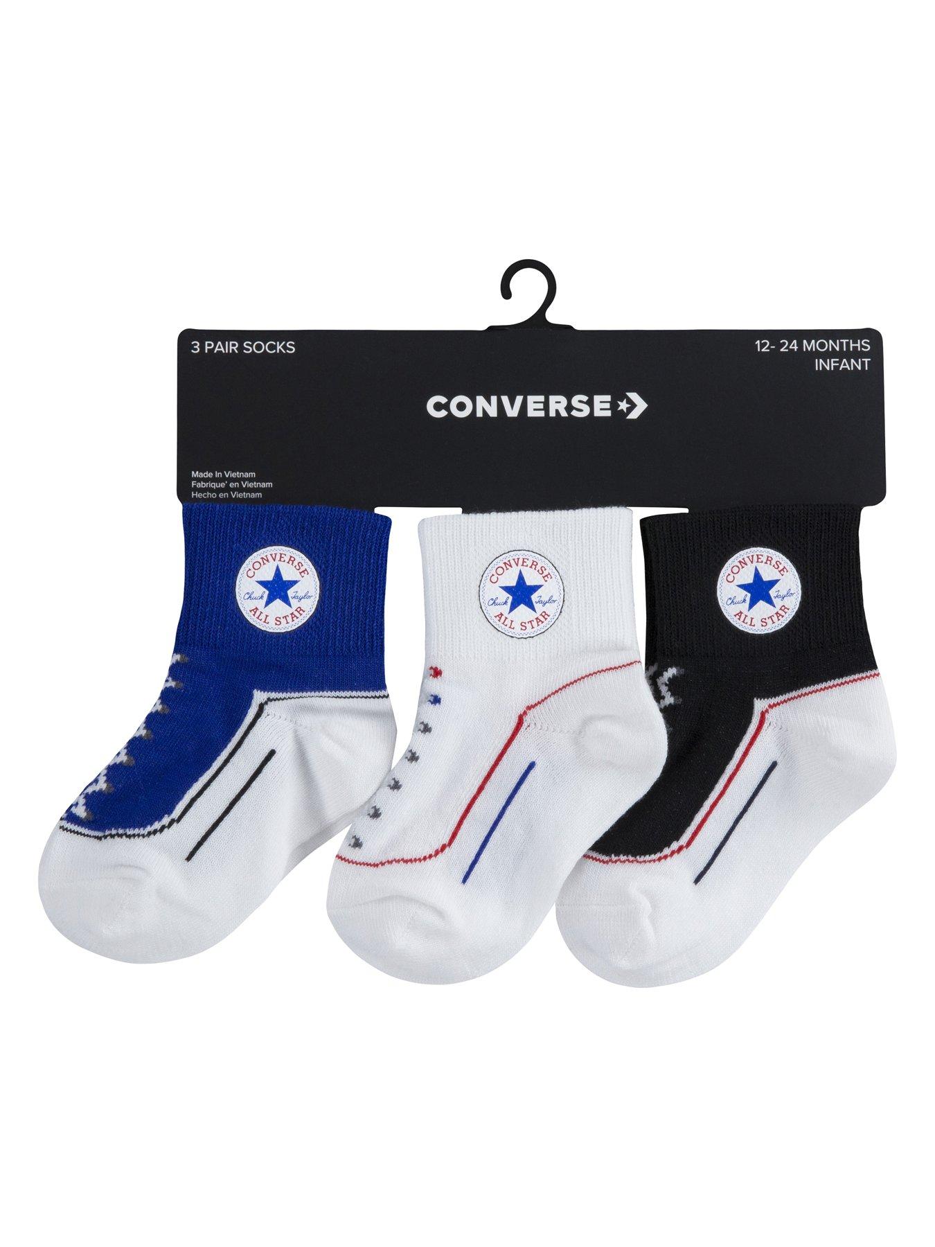 Converse Younger 3 Pack Chuck Infant Toddler Quarter Socks Blue | very.co. uk