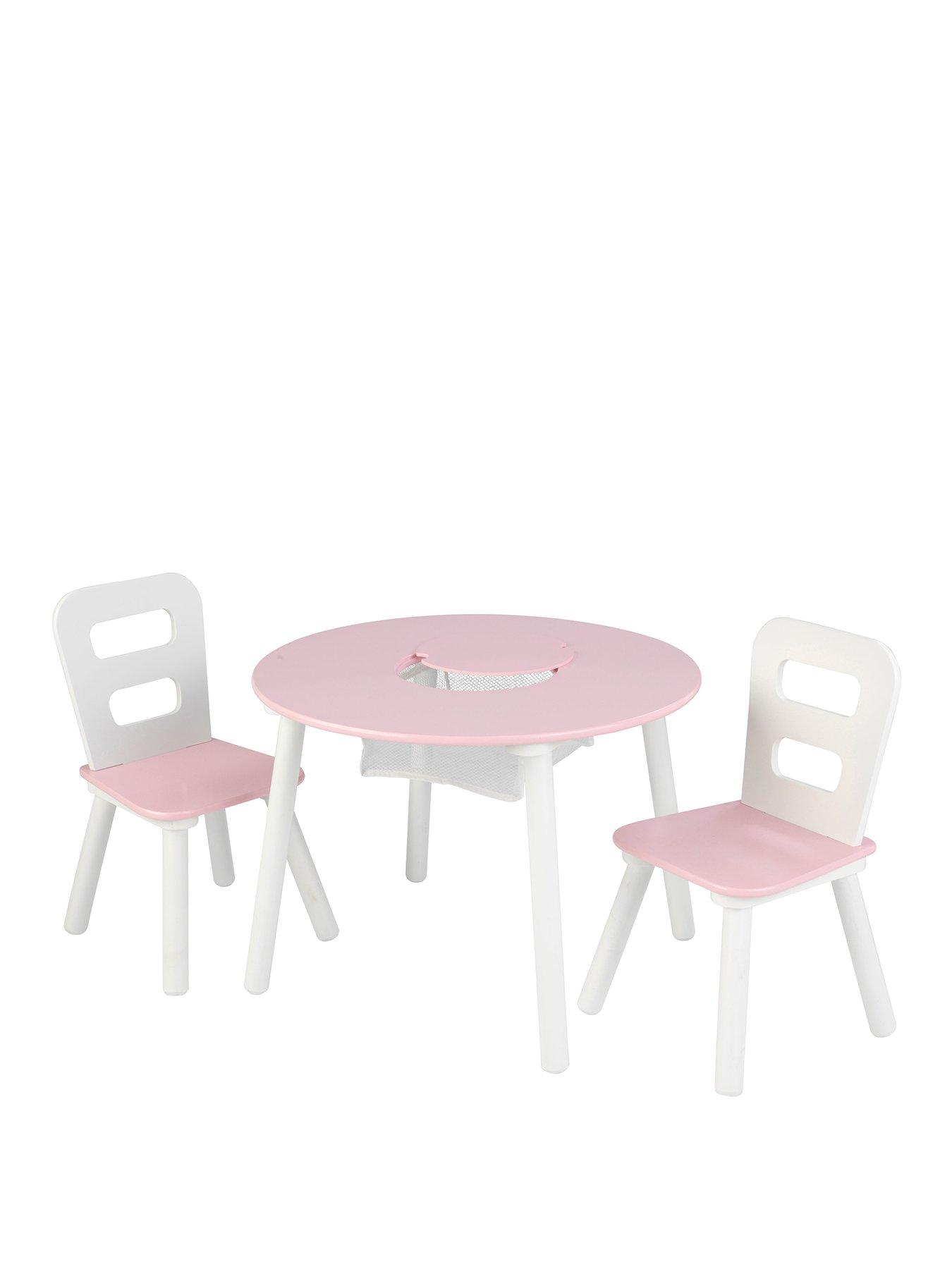 Product photograph of Kidkraft Round Storage Table And 2 Chairs Set - White Pink from very.co.uk