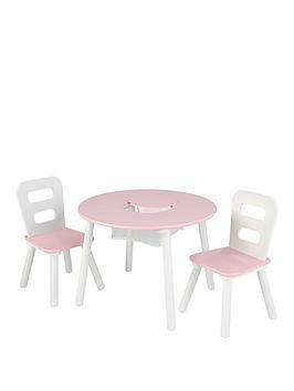 Kidkraft Round Storage Table And 2 Chairs Set - White/Pink