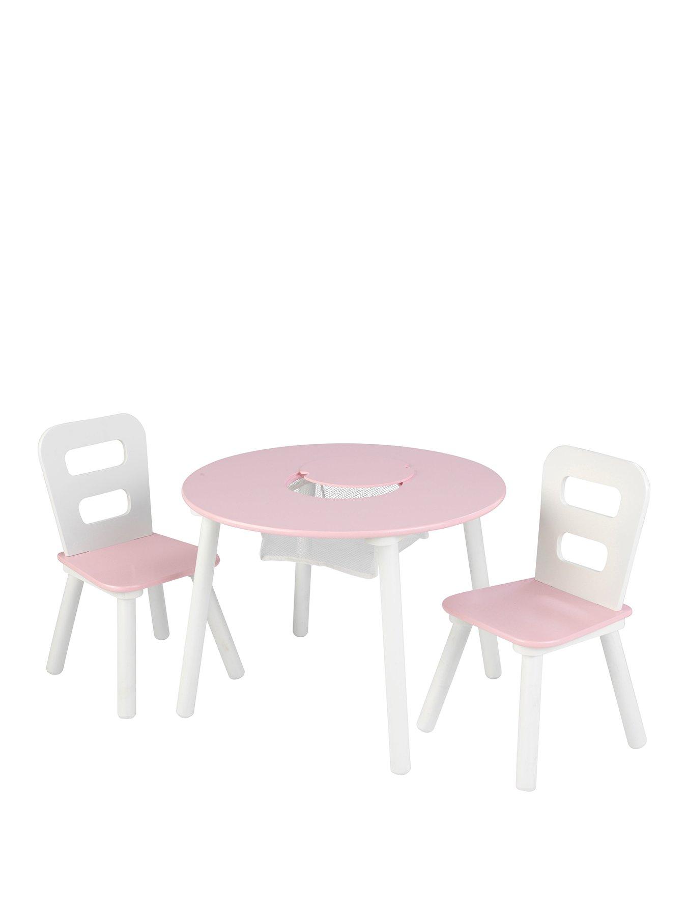 Kidkraft Round Storage Table and 2 Chairs Set White Pink Very