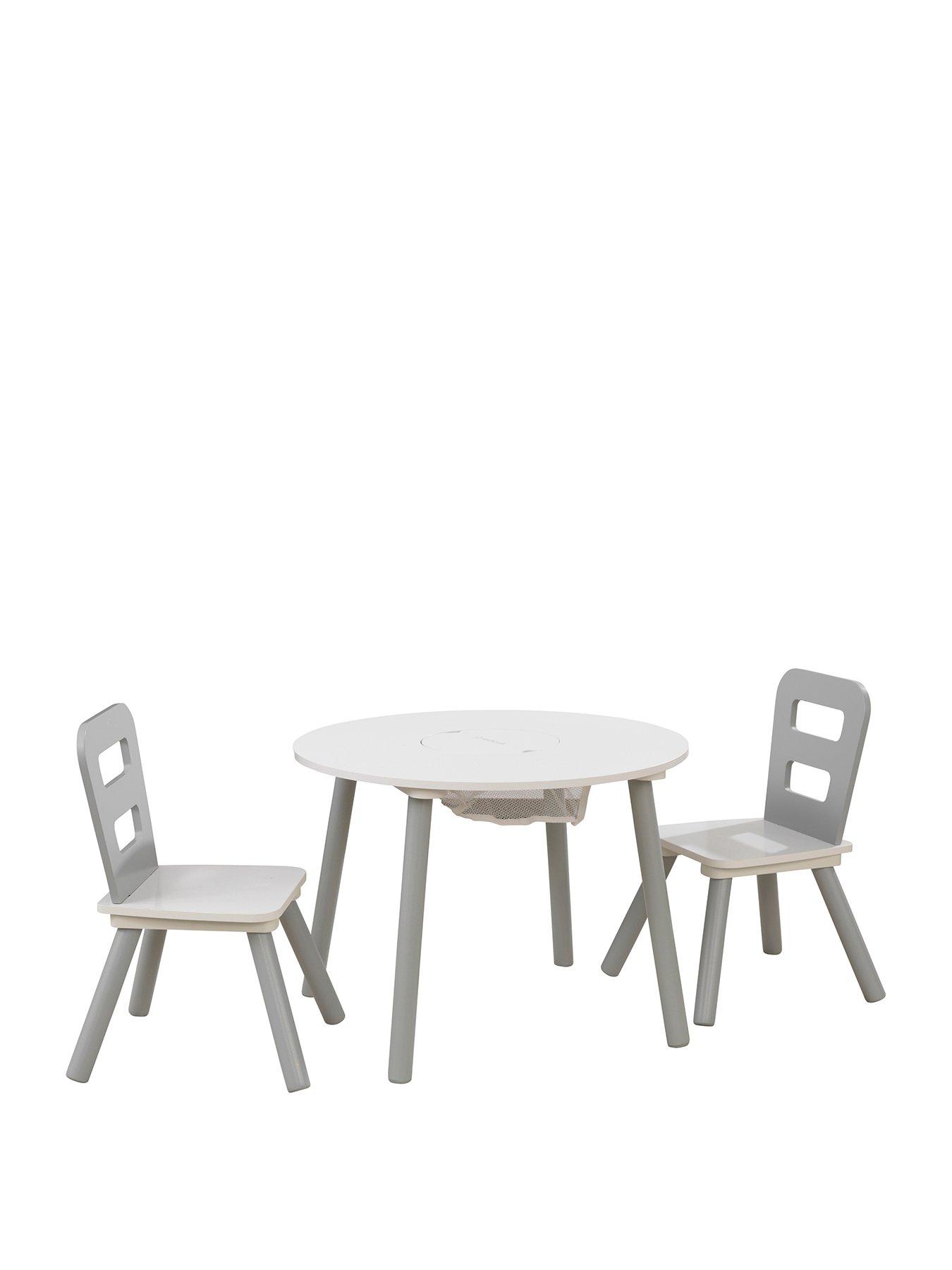 Product photograph of Kidkraft Round Storage Table And Set Of 2 Chairs - Grey White from very.co.uk