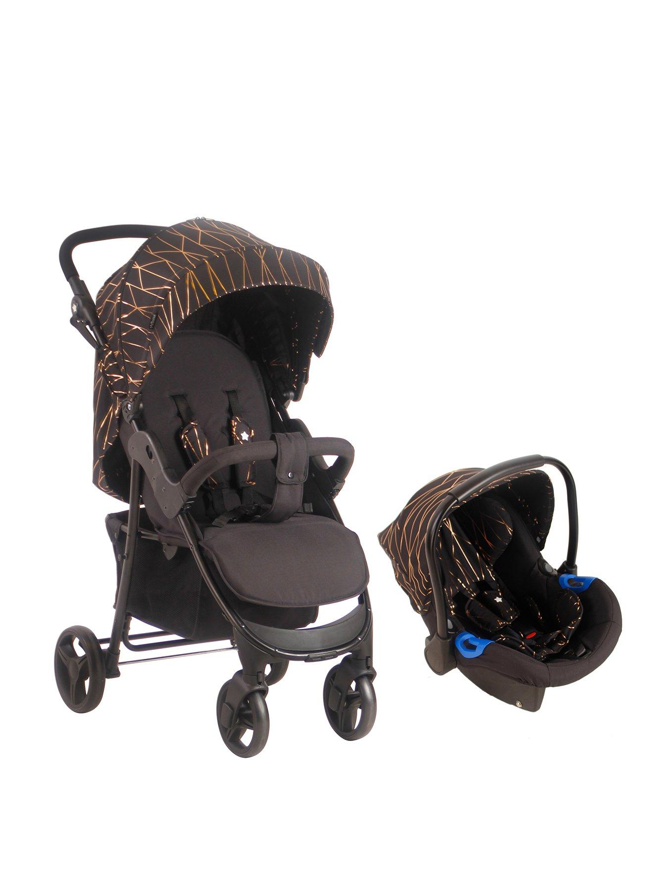 black and rose gold pushchair
