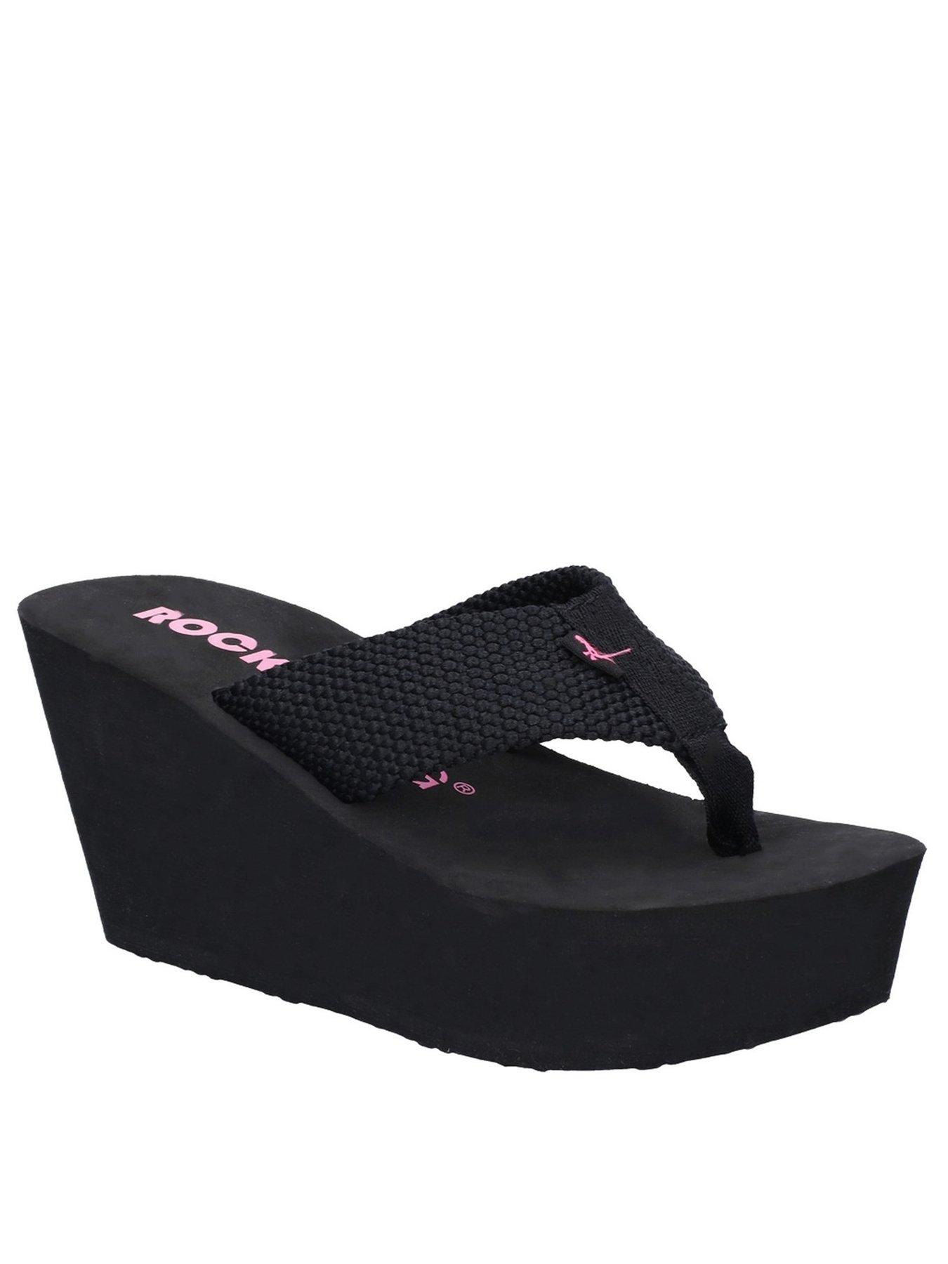 black wedge flip flops uk