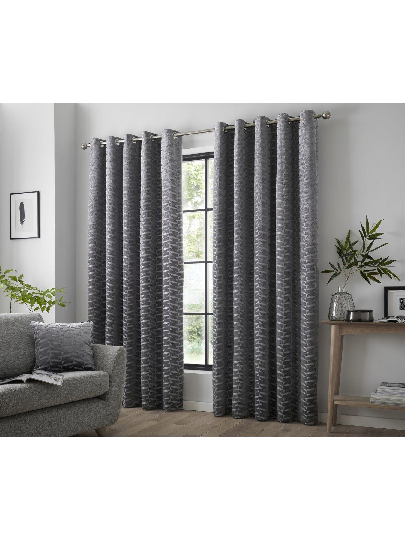 Catherine Lansfield, Melville Woven Texture, Fully Lined, Eyelet, Curtains, Grey