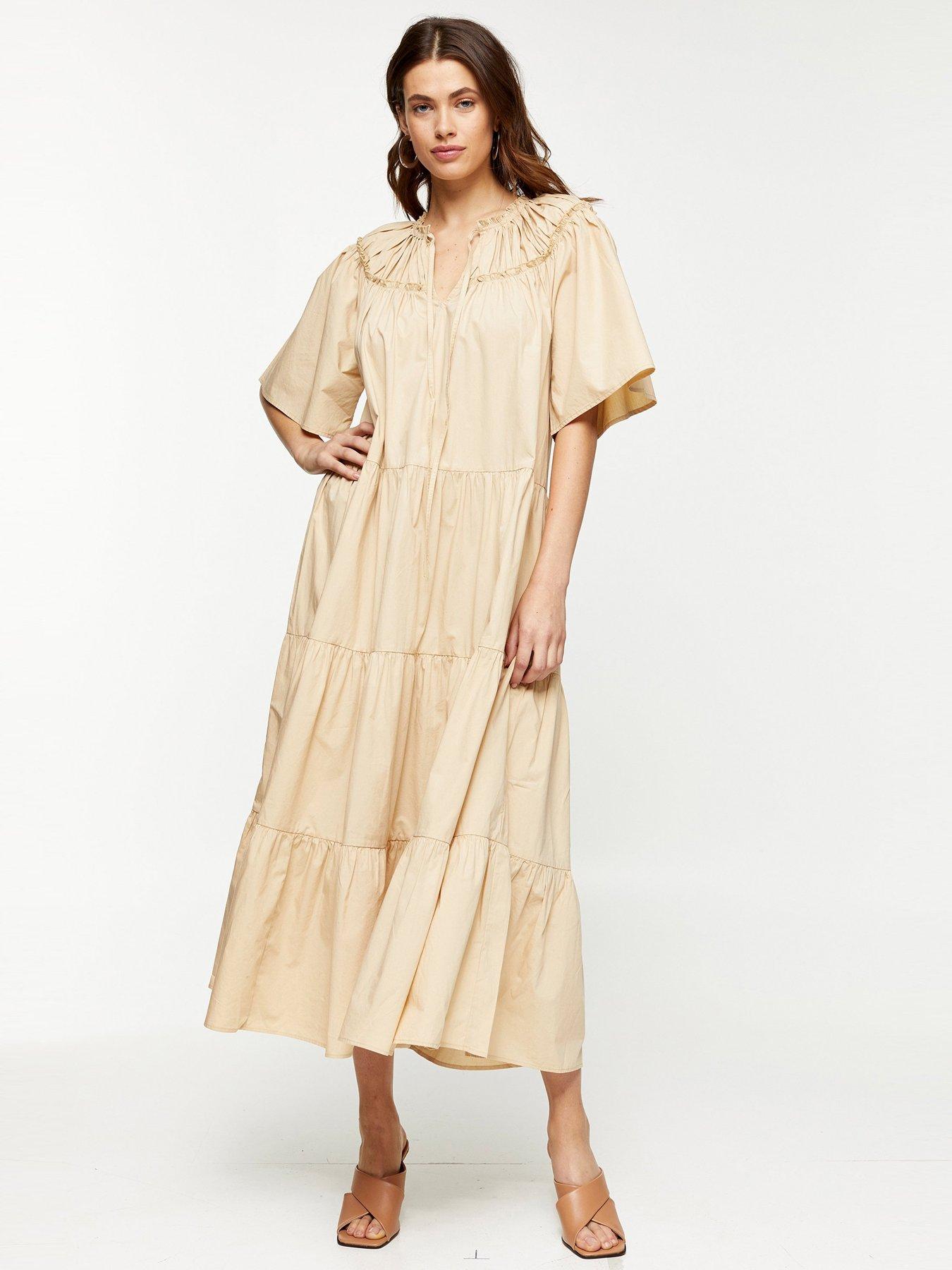 Topshop Poplin Smock Midi Dress - Sand 
