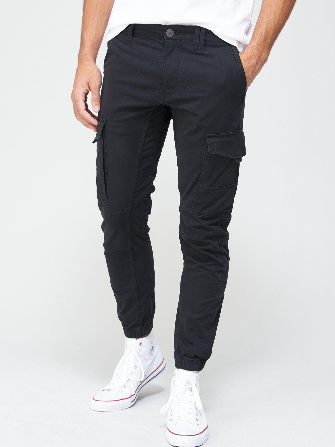 black cargo pants cuffed