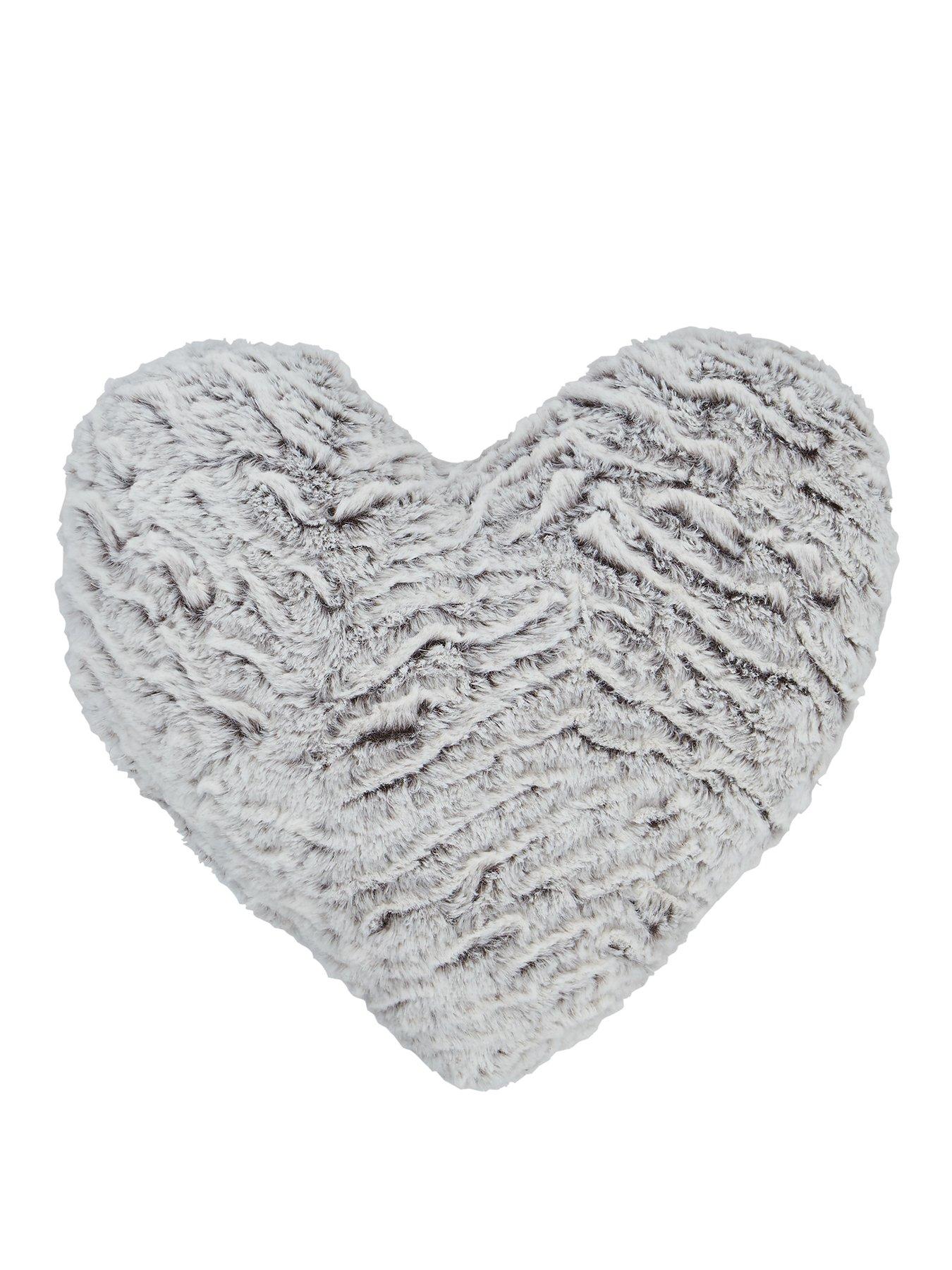 Product photograph of Catherine Lansfield Faux Fur Wolf Heart-shaped Cushion from very.co.uk