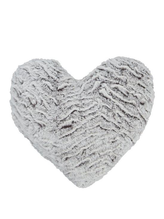 front image of catherine-lansfield-faux-fur-wolf-heart-shaped-cushion