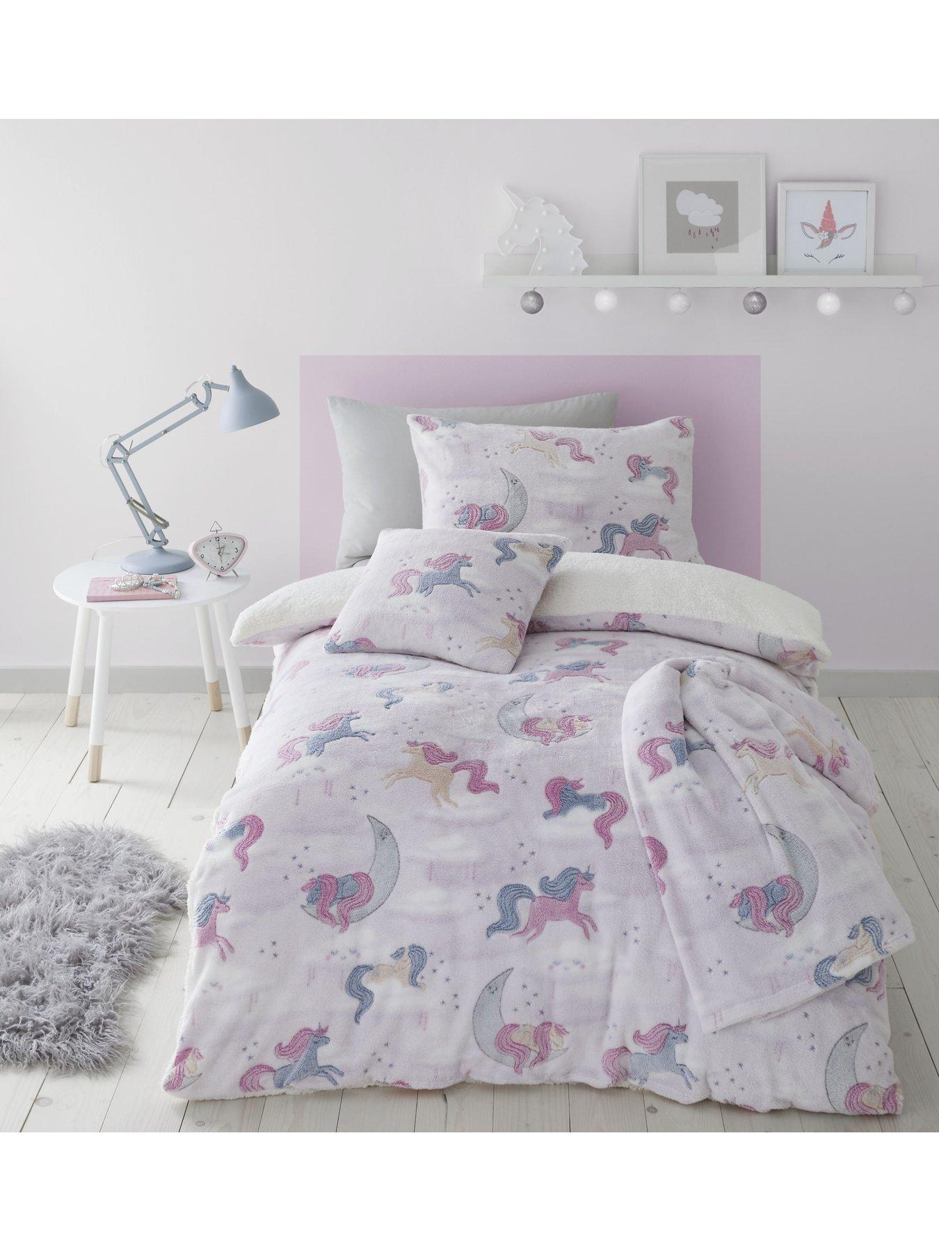 Catherine Lansfield Unicorn Glow In The Dark Fleece Single Duvet Cover