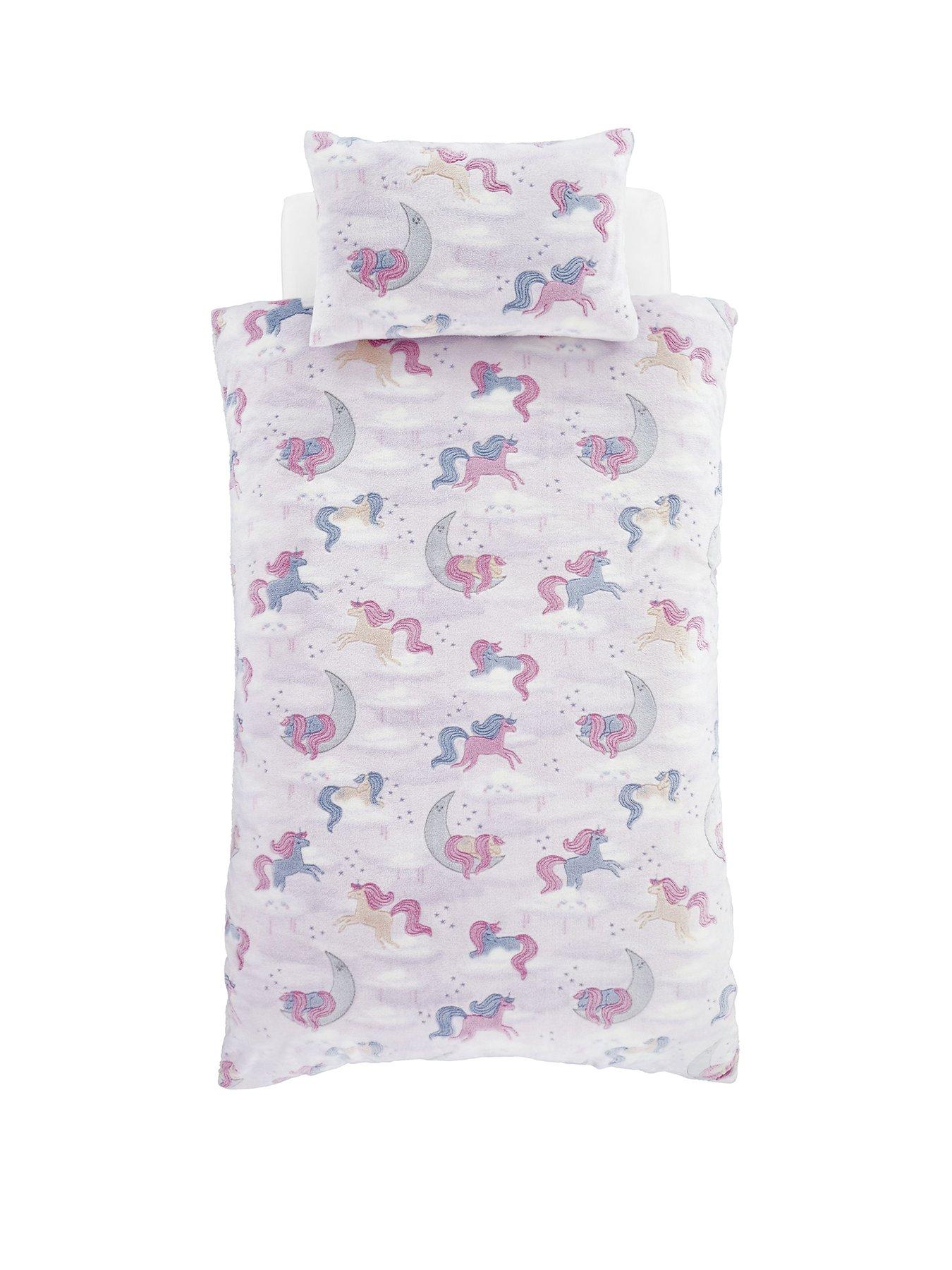 Catherine Lansfield Unicorn Glow In The Dark Fleece Duvet Cover Set