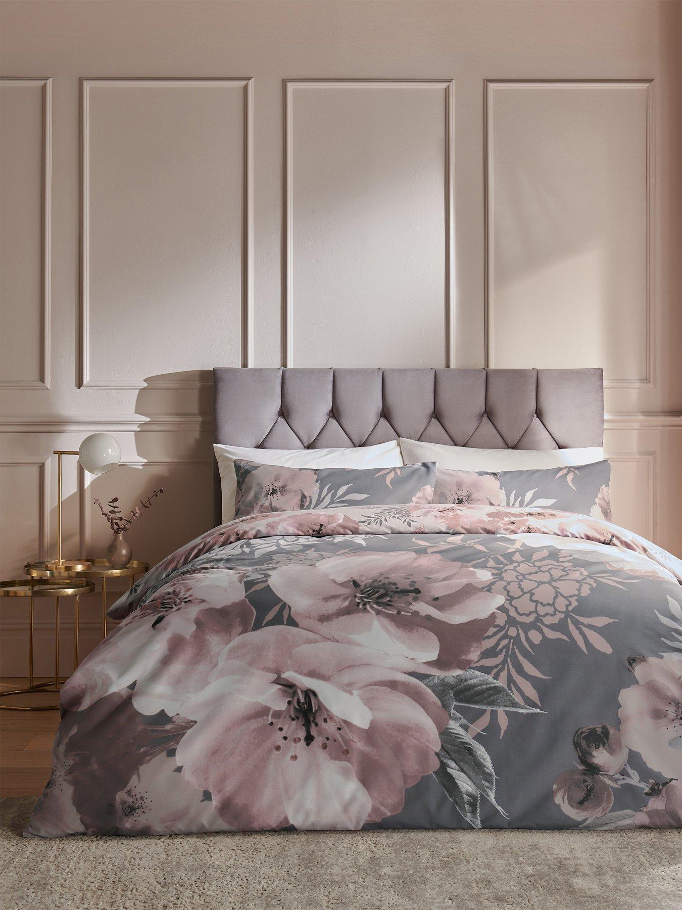 Image 1 of 5 of Catherine Lansfield Dramatic Floral Duvet Cover Set - Grey Pink