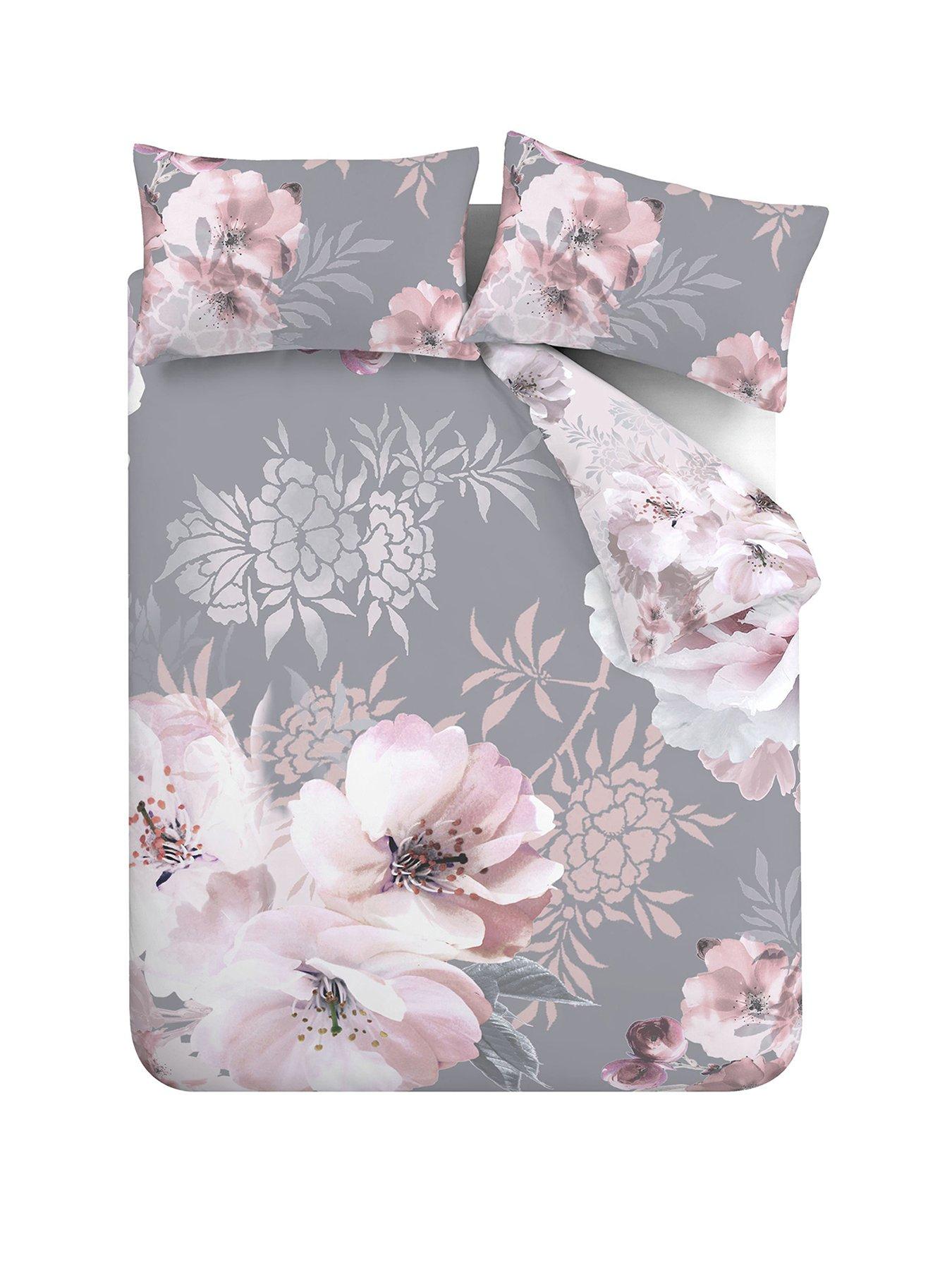 Image 2 of 5 of Catherine Lansfield Dramatic Floral Duvet Cover Set - Grey Pink