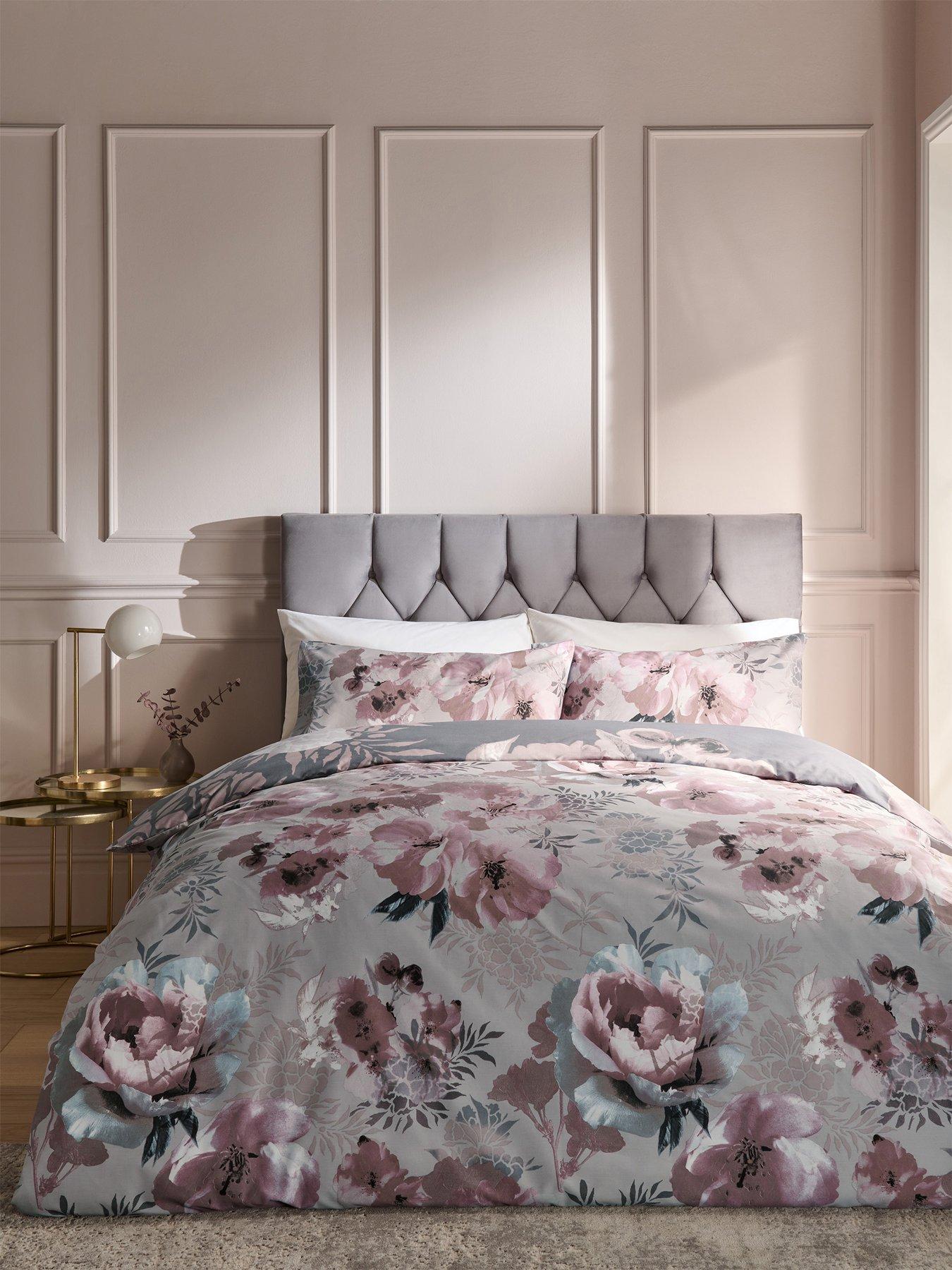 Product photograph of Catherine Lansfield Dramatic Floral Duvet Cover Set - Grey Pink from very.co.uk