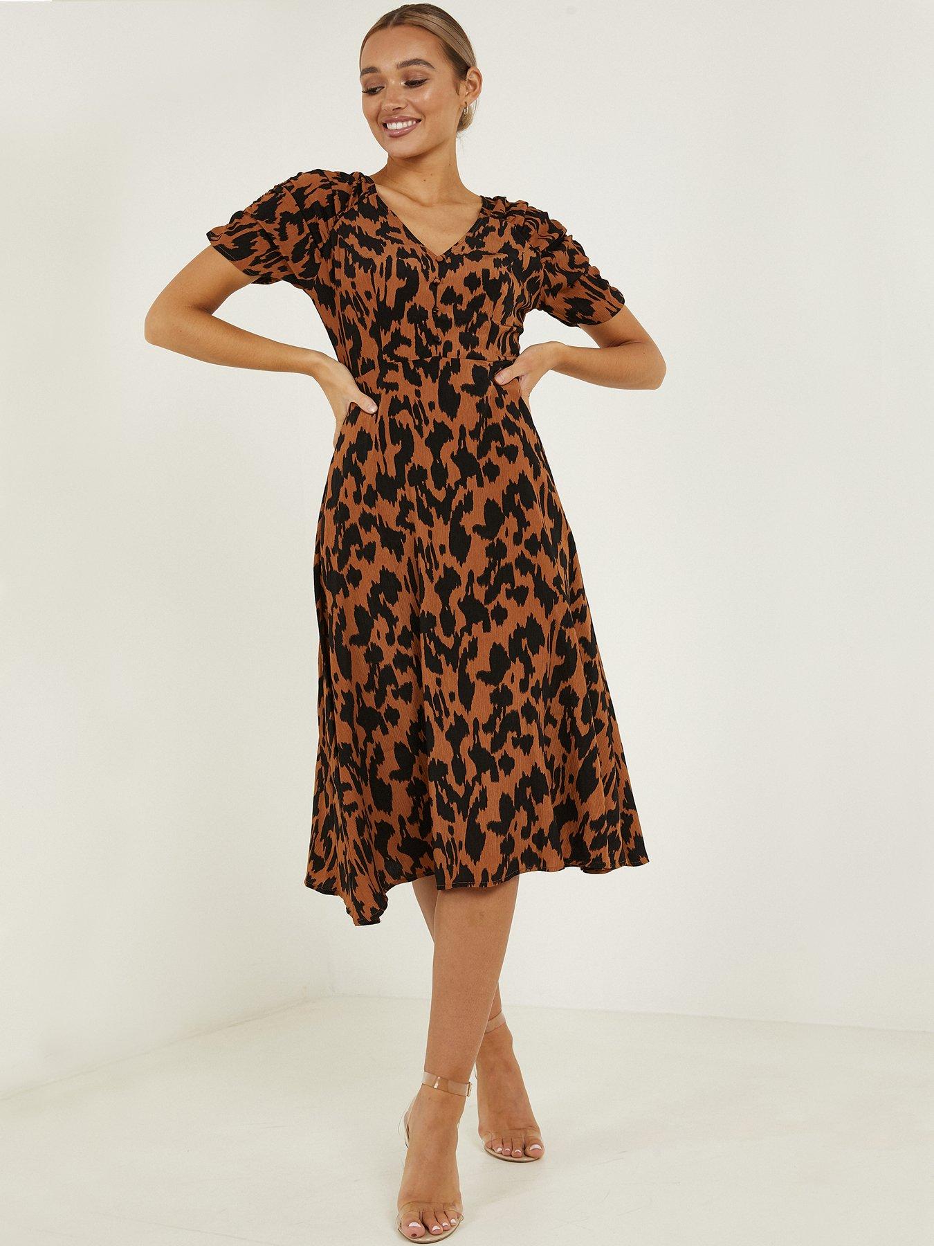 quiz red and black leopard print dress