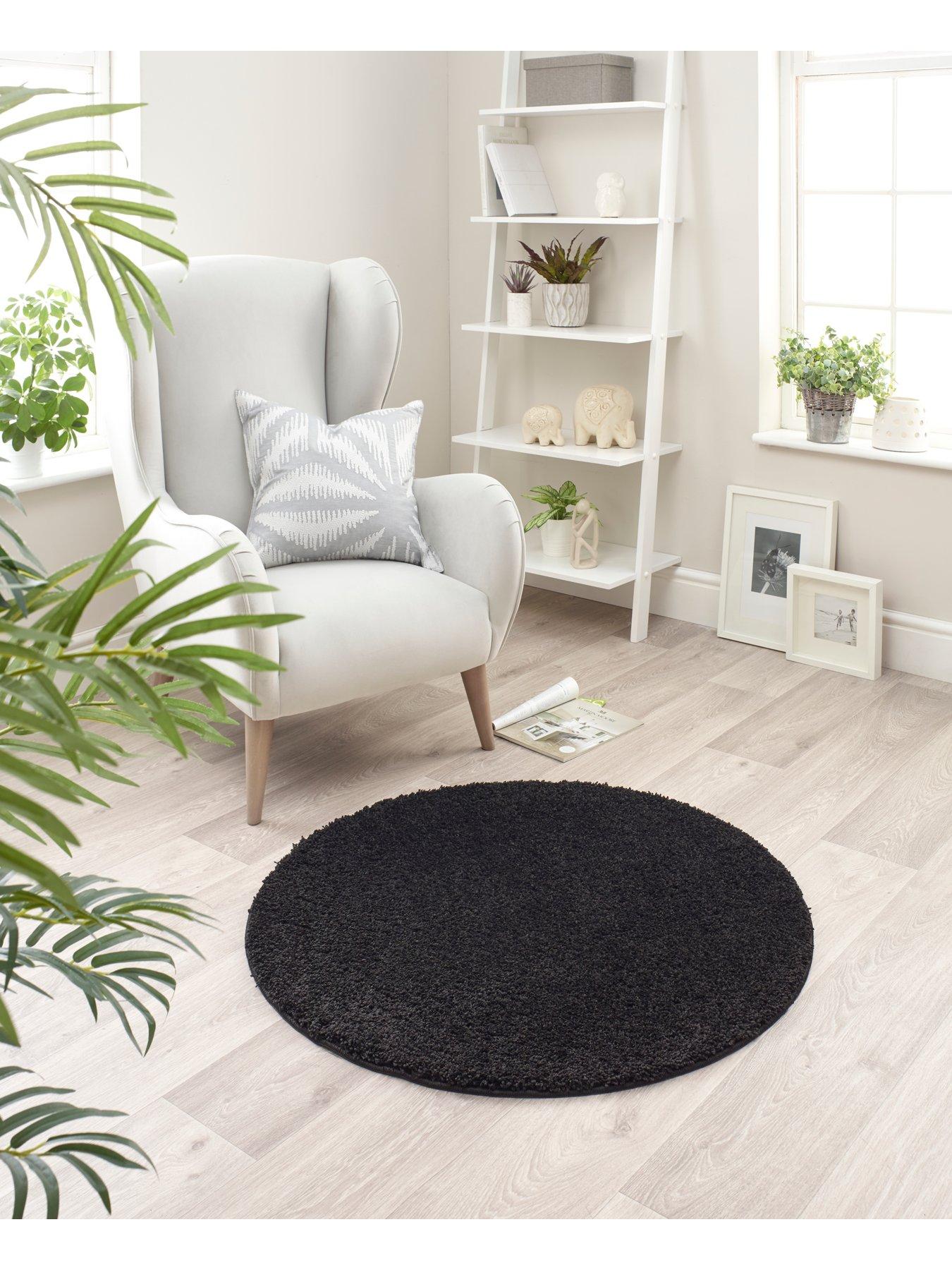 Buddy Washable Rug Shaggy Quick Dry Easy Care Rug 100cm  Dia Charcoal Circle 