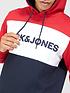  image of jack-jones-colour-block-logo-hoodie-red