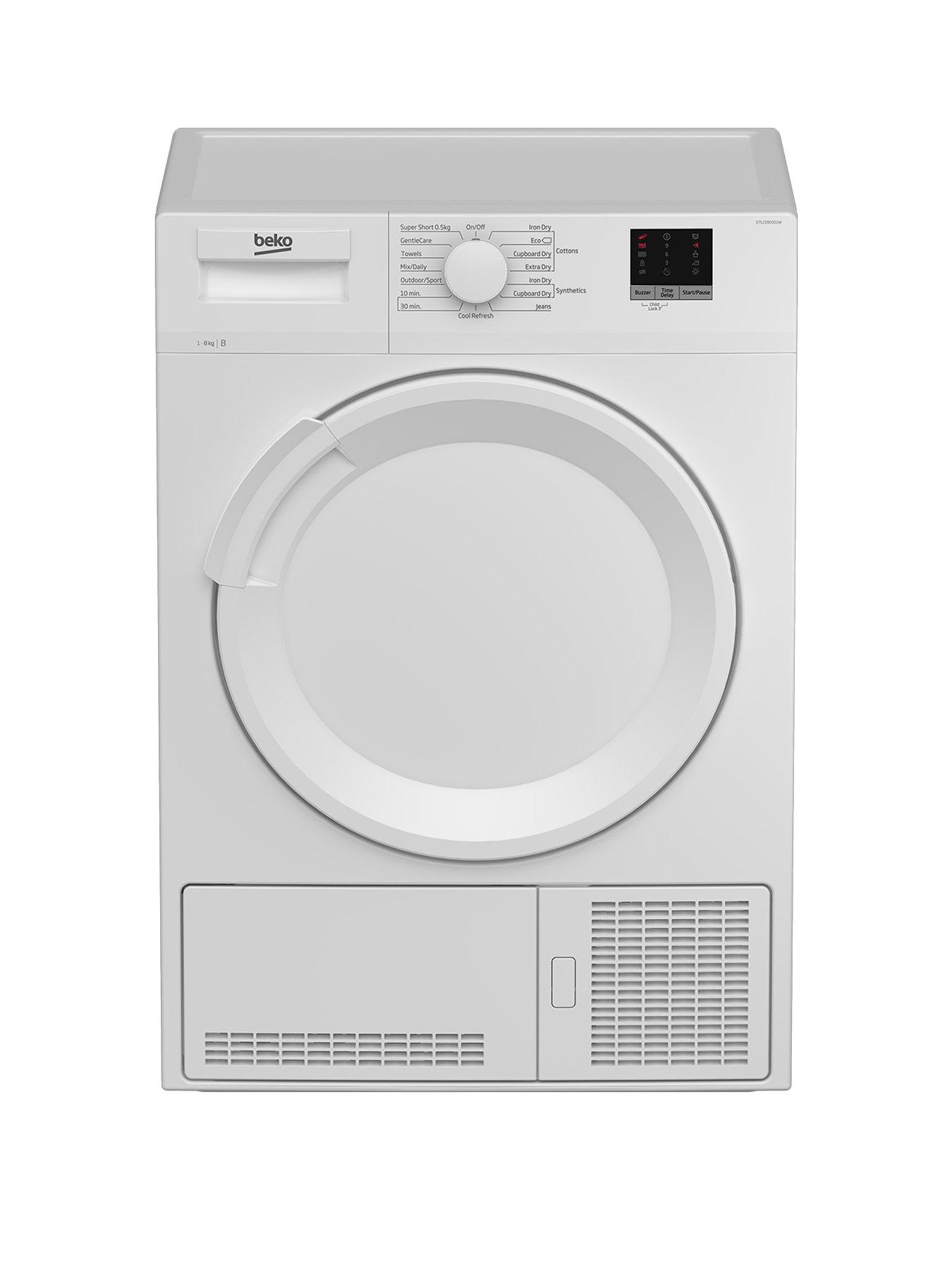 Product photograph of Beko Dtlce80051w 8kg Load Fullsize Condenser Sensor Tumble Dryer - White from very.co.uk