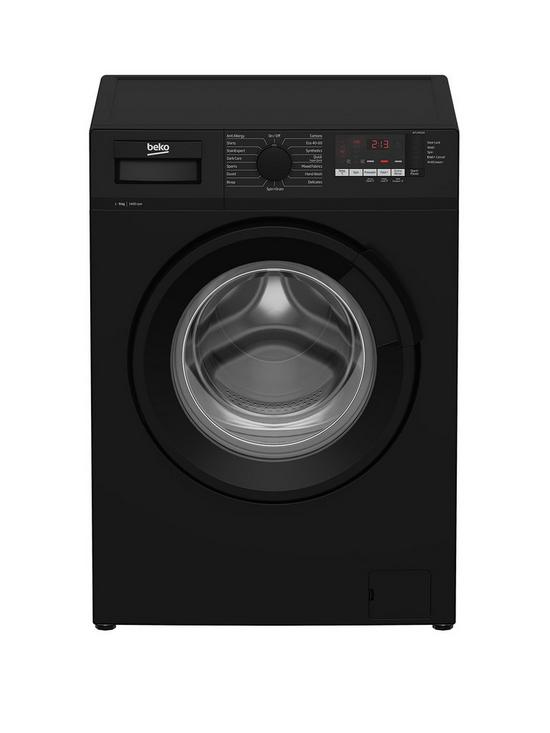front image of beko-wtl94151b-9kg-1400-spin-recycledtubtradenbspwashing-machine-black
