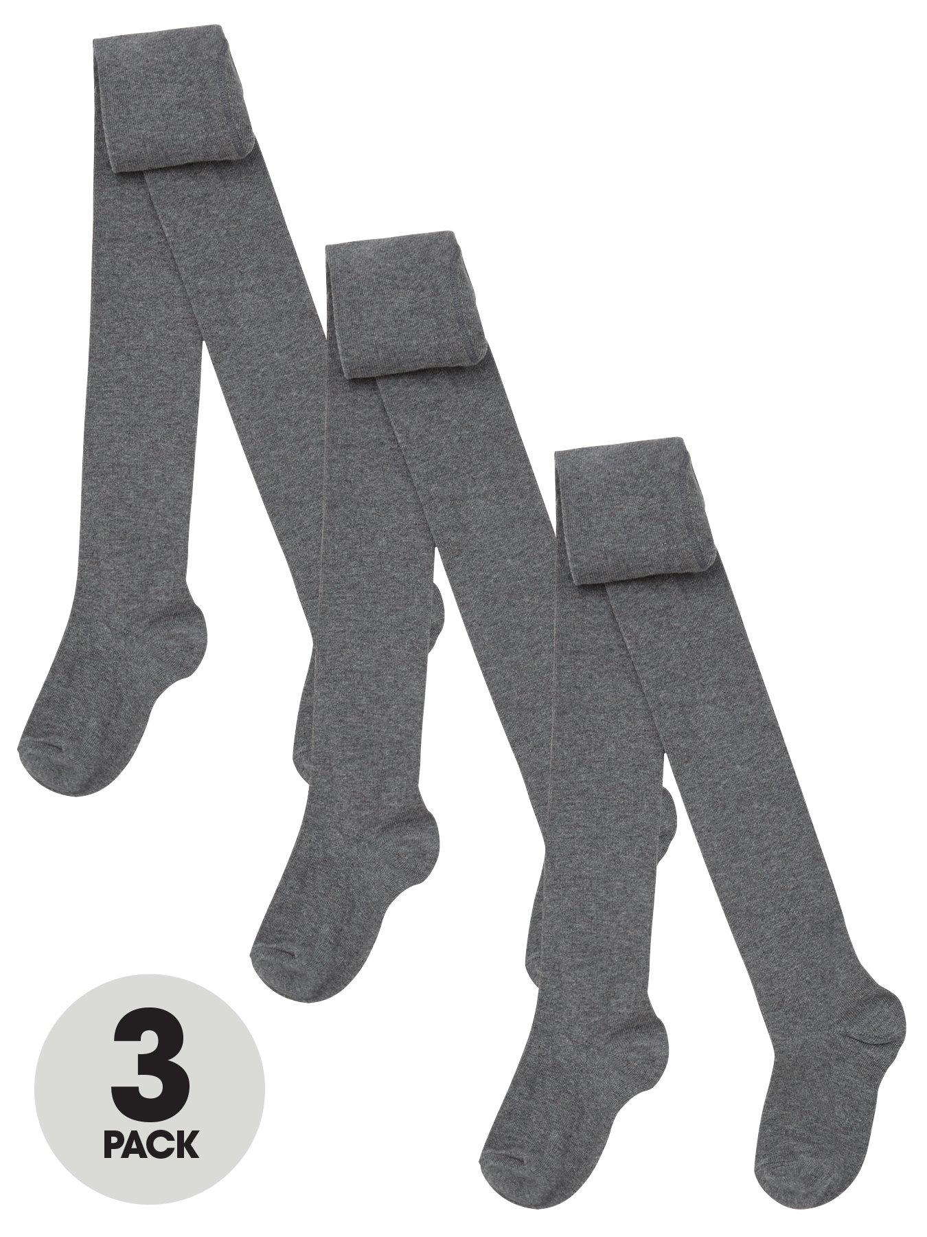 undefined 3 Pack Girls Flat Knit Tights - Grey