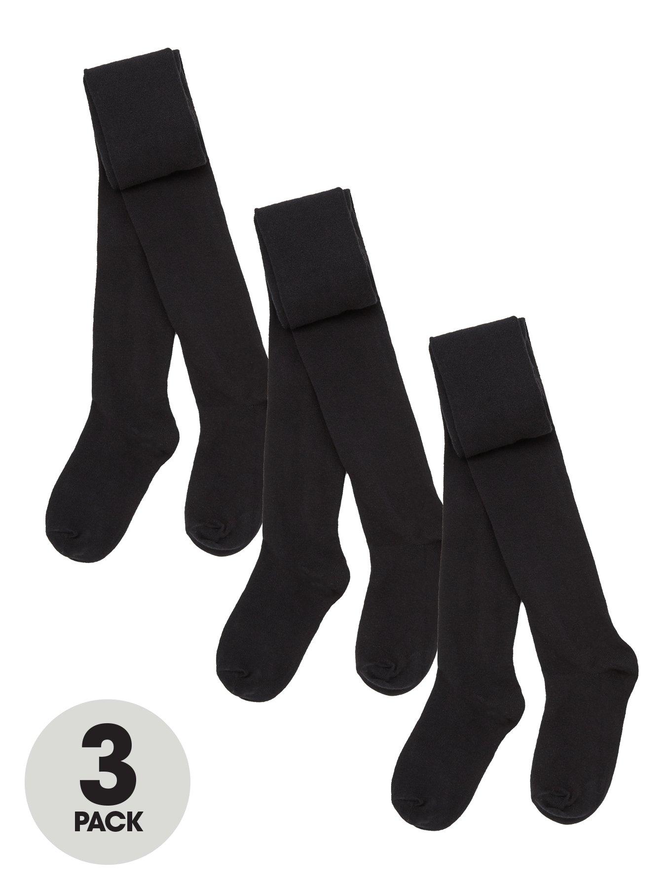 undefined Girls 3 Pack Flat Knit Tights - Black