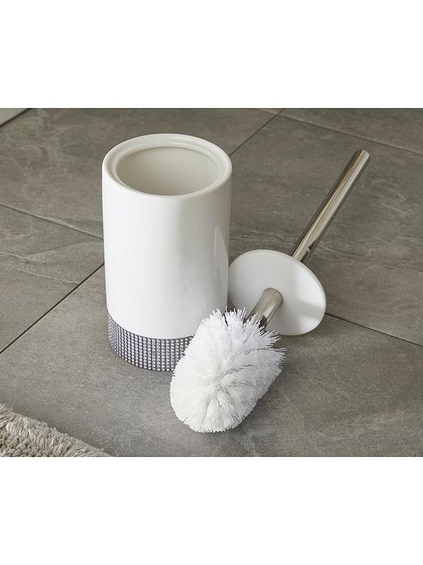 Lloyd Pascal Ceramic Toilet Brush Holder White Silver Chrome 