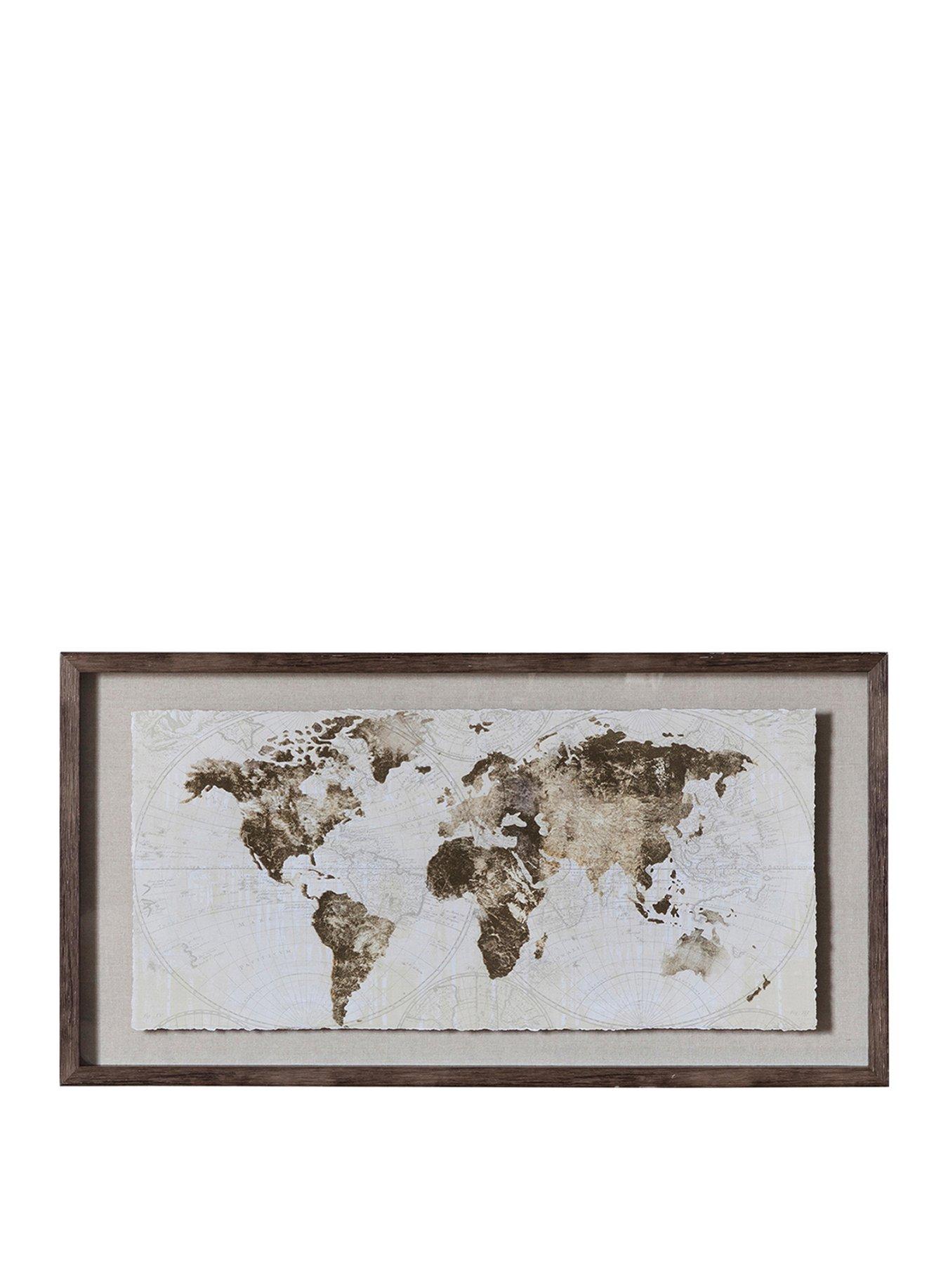 Gold Framed World Map Hometown Interiors World Map With Gold Foil Framed Art | Very.co.uk