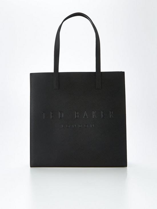front image of ted-baker-crosshatch-large-icon-bag-black