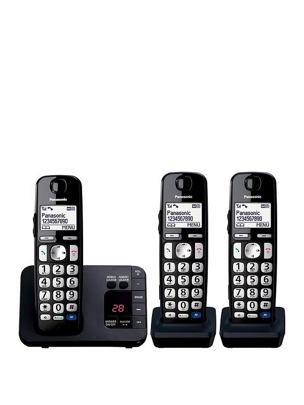 3 Handsets Panasonic KX-TGE233B Expandable Cordless Digital Phone with Large Keypad 