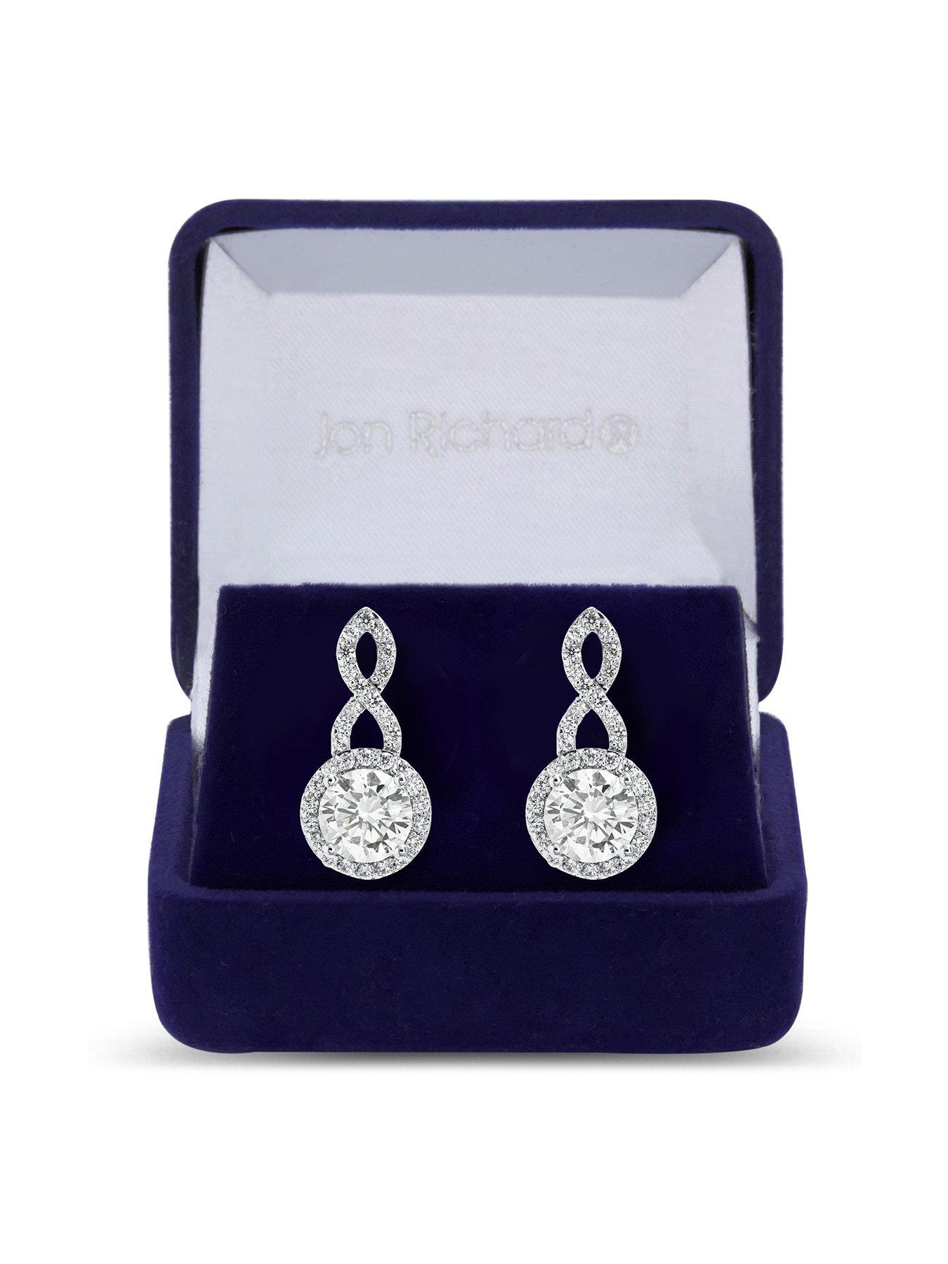  Silver Plated Cubic Zirconia Halo Infinity Crystal Drop Earring - Gift Boxed