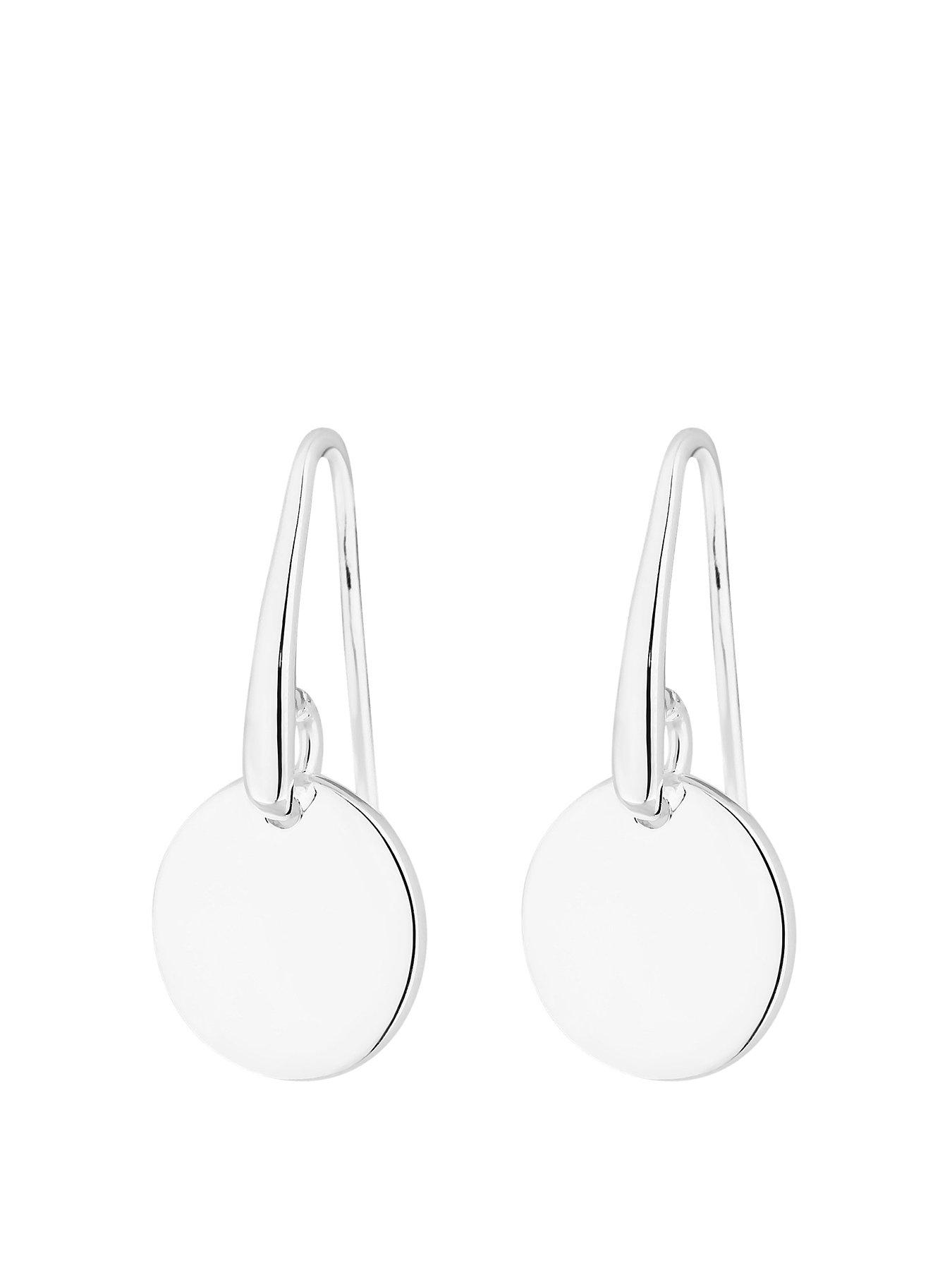 Women Sterling Silver Polished Disc Drop Earrings