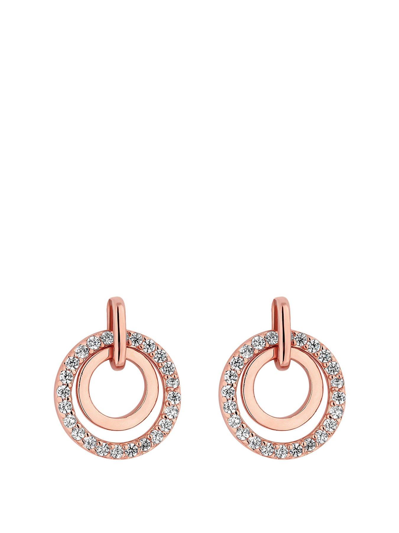  14ct Rose Gold Plated Sterling Silver Cubic Zirconia Open Drop Earrings