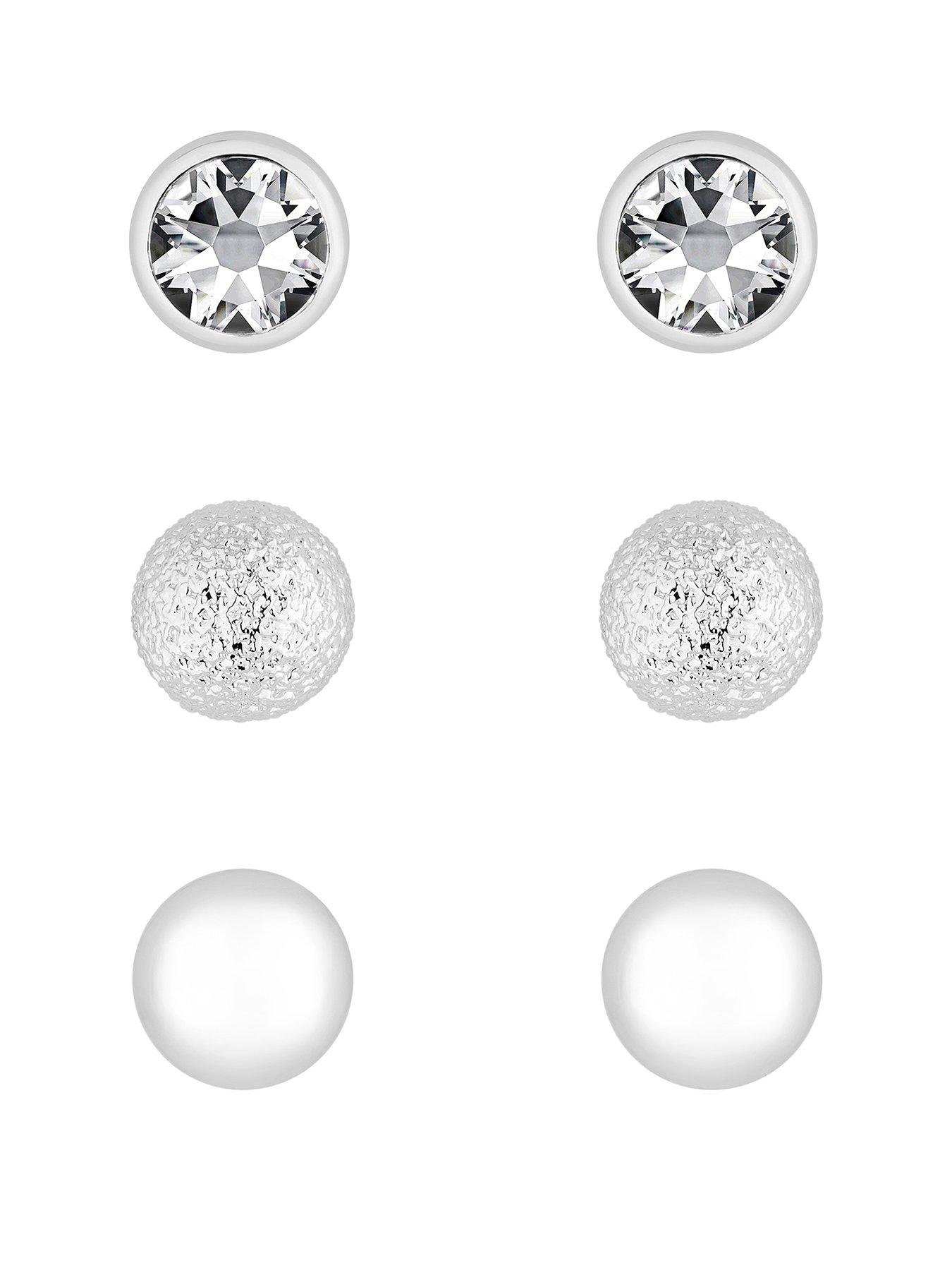 Product photograph of Mood Silver Plated Crystal Stud Earrings - Pack Of 3 from very.co.uk