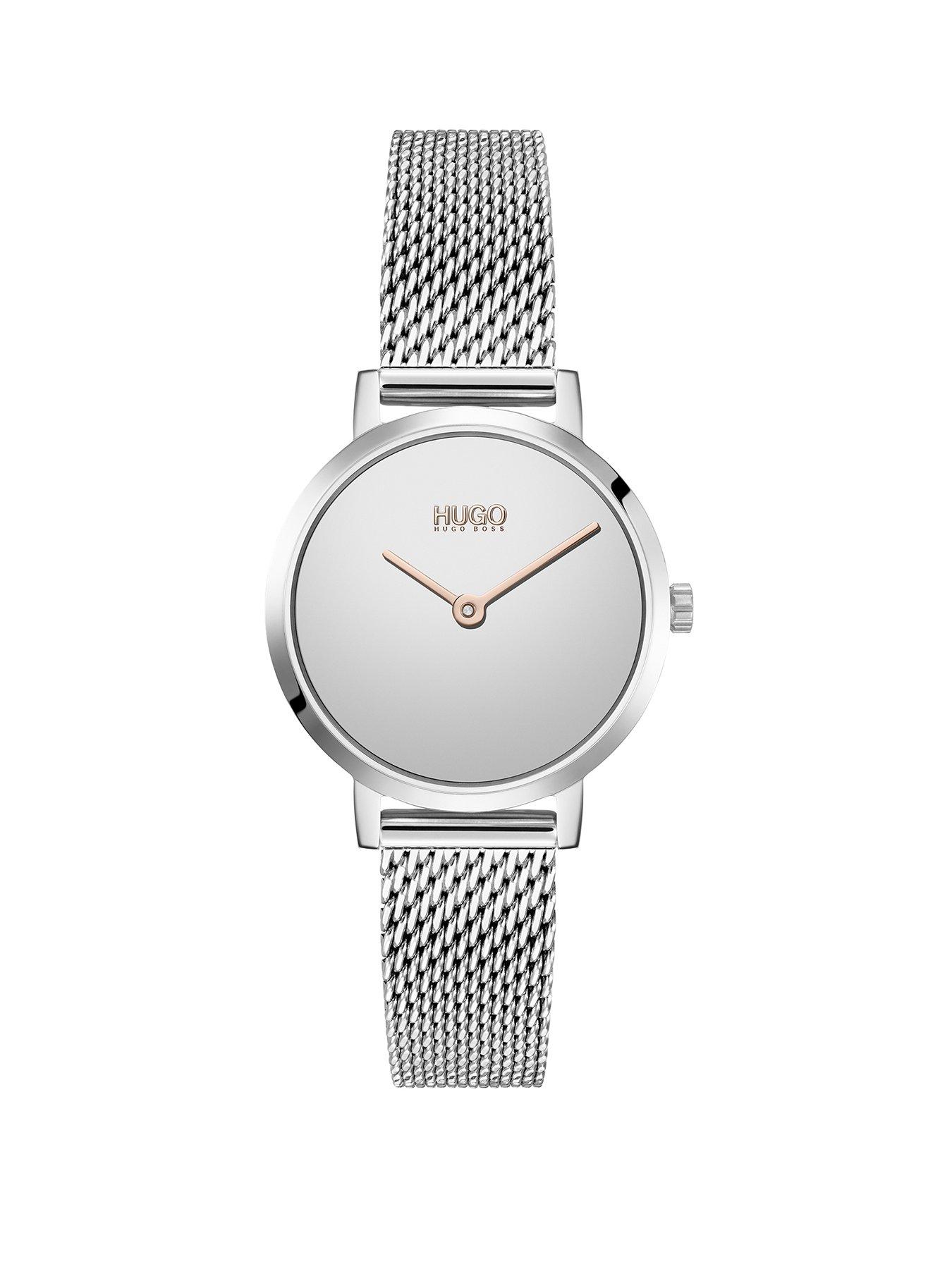 Product photograph of Hugo Cherish Silver Dial Stainless Steel Mesh Bracelet Watch from very.co.uk