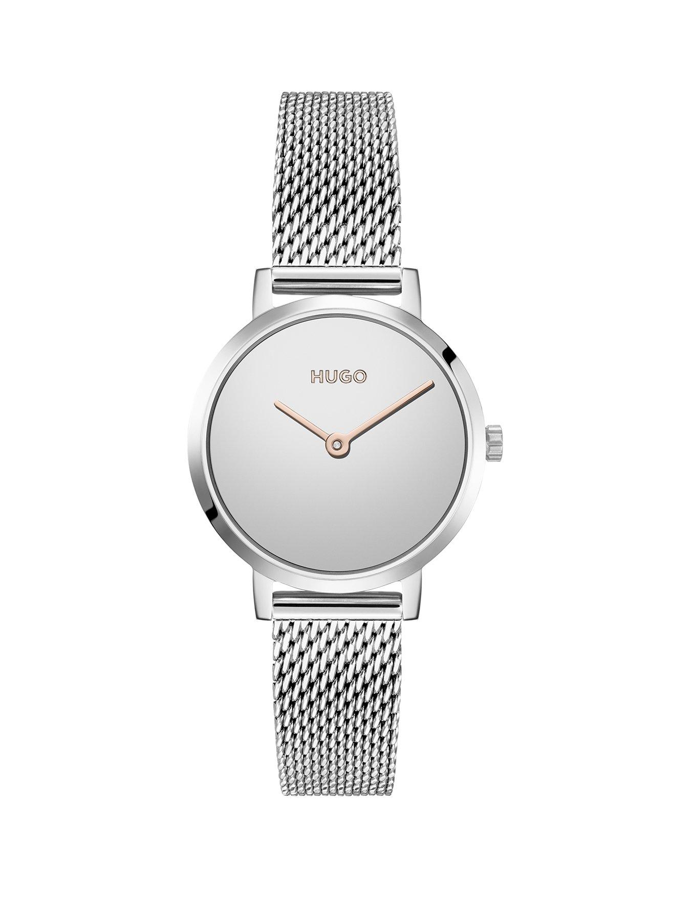 Product photograph of Hugo Cherish Silver Dial Stainless Steel Mesh Bracelet Watch from very.co.uk