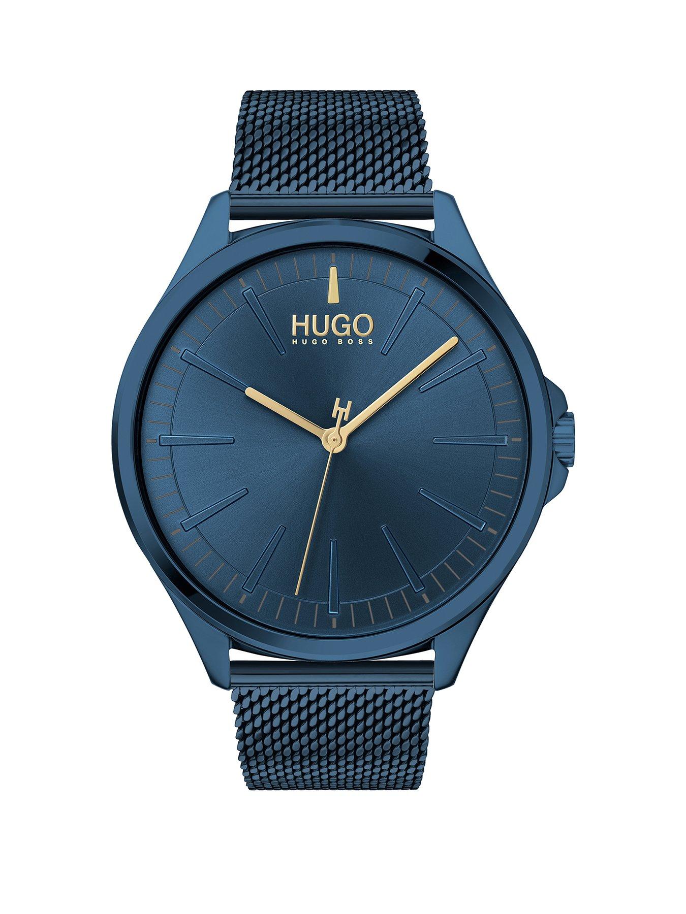 Product photograph of Hugo Smash Blue Dial Blue Mesh Strap Watch from very.co.uk