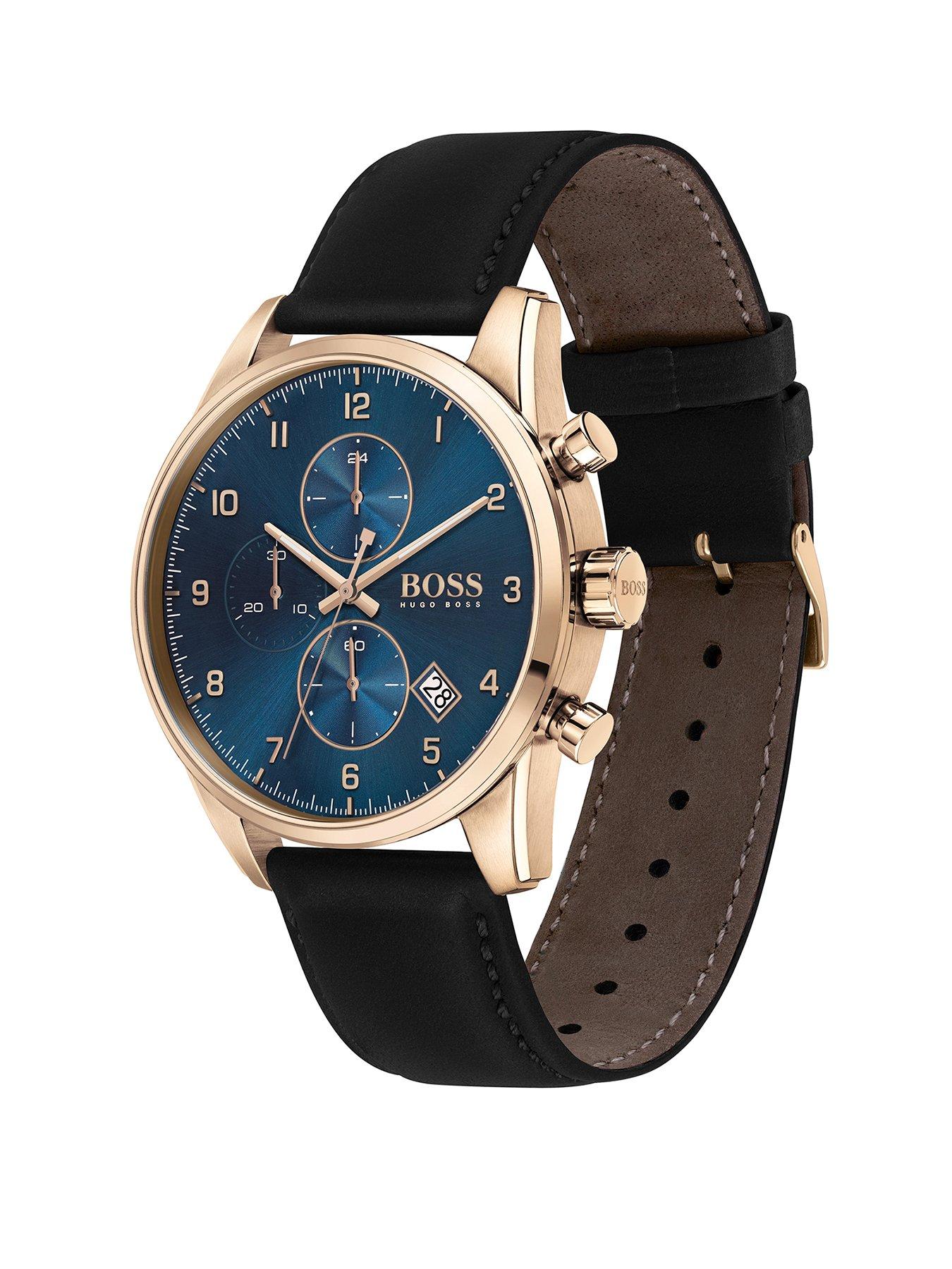 Men Skymaster Blue Chronograph Dial Leather Strap Watch