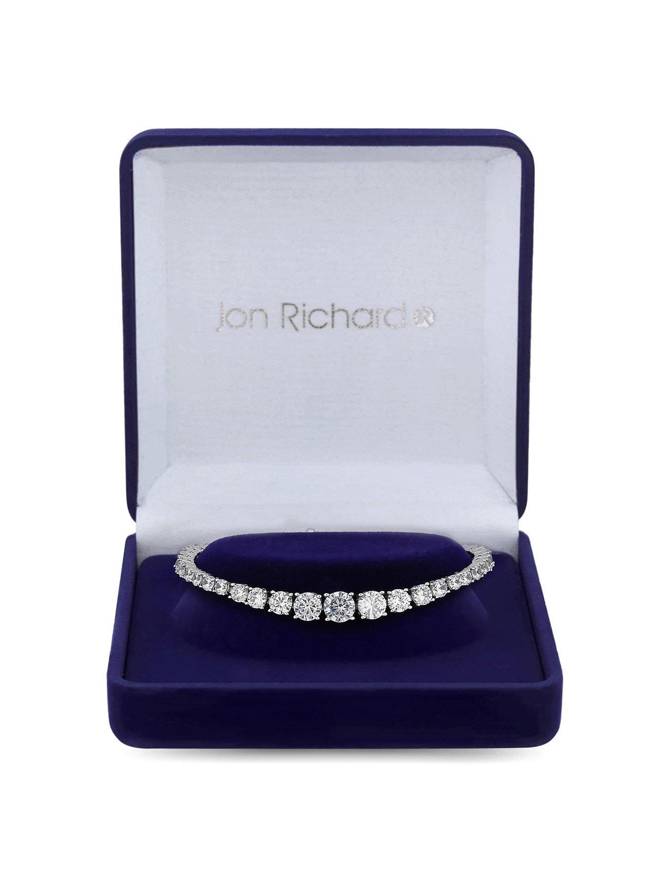 Product photograph of Jon Richard Silver Plated Cubic Zirconia Crystal Graduated Tennis Bracelet - Gift Boxed from very.co.uk
