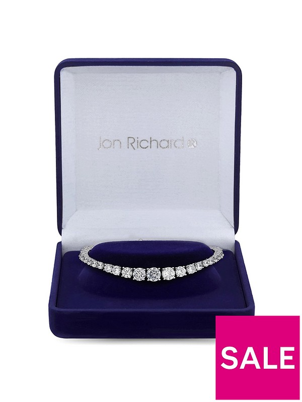 Jon Richard Silver Plated Cubic Zirconia Crystal Graduated Tennis Bracelet  - Gift Boxed
