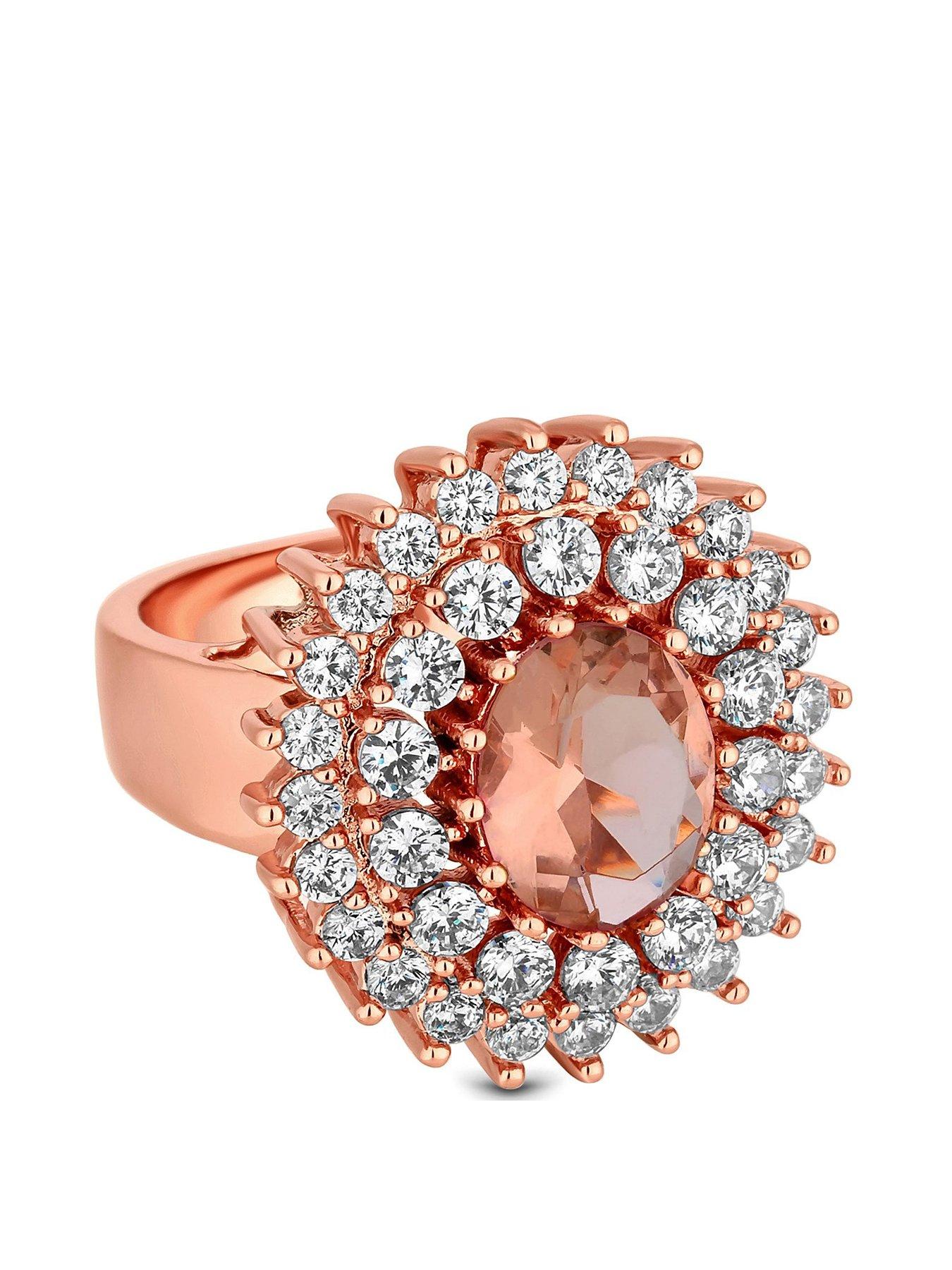 Product photograph of Jon Richard Rose Gold Plated Pink Cubic Zirconia Cocktail Ring from very.co.uk