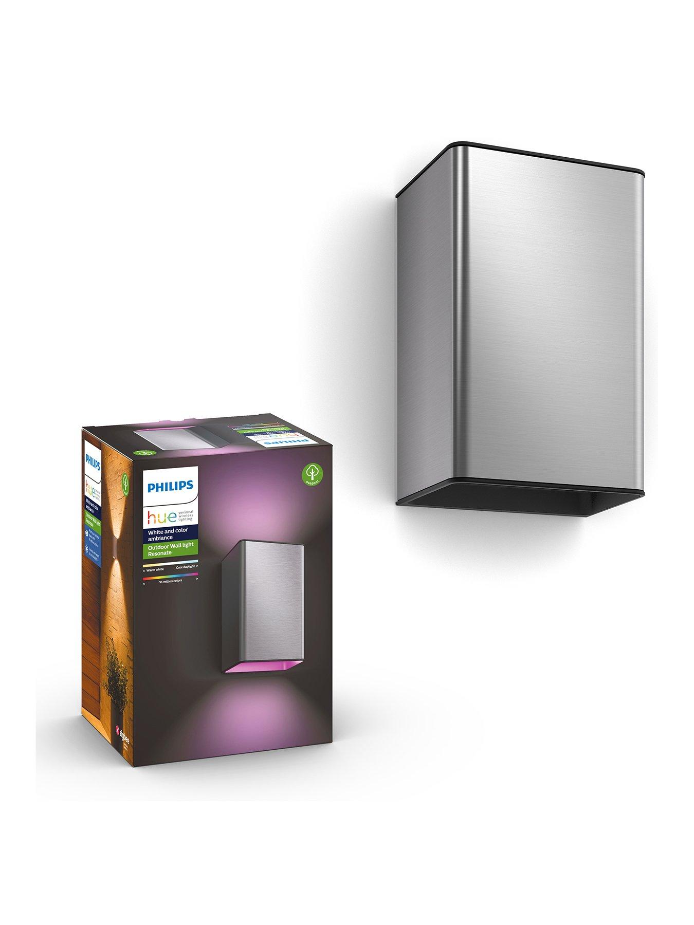 Product photograph of Philips Hue Resonate Hue White And Colour Ambience Wall Lantern Inox 2x8 from very.co.uk