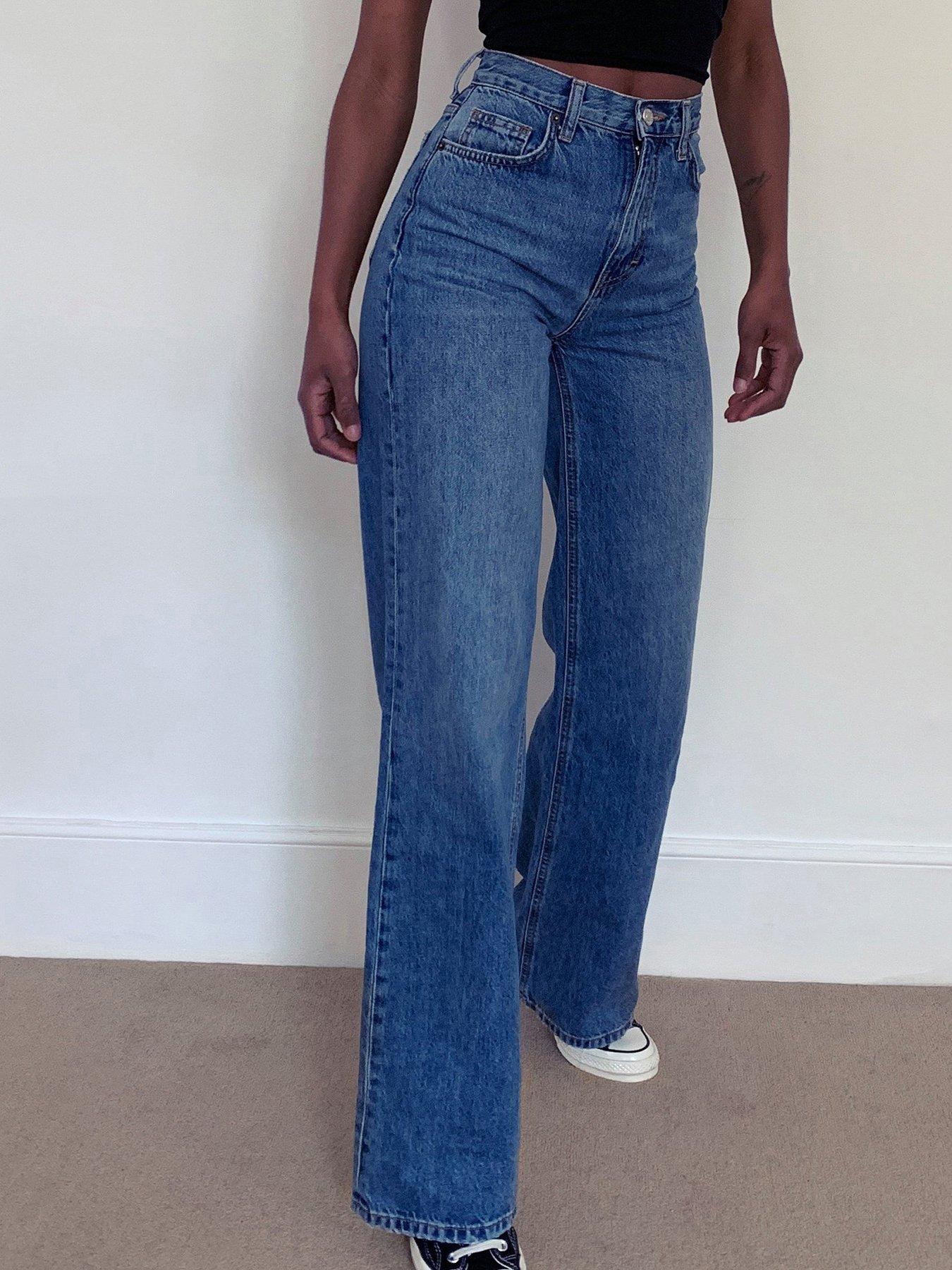 topshop slim wide leg jeans in bleach wash
