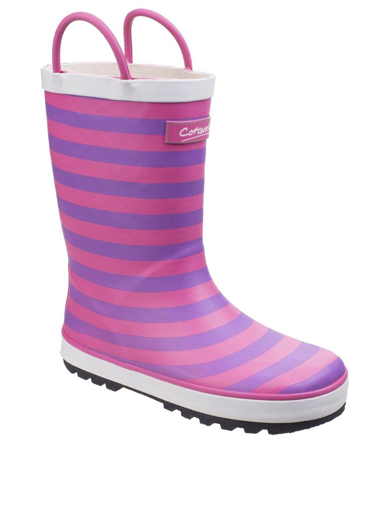 Kids Girls Pink Stripe Wellington Boots