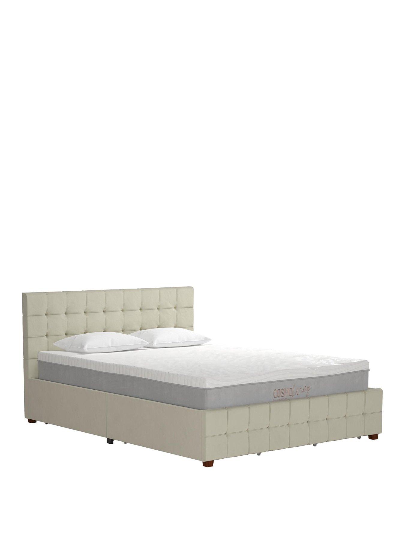 CosmoLiving by Cosmopolitan Elizabeth Velvet Bed with Storage Ivory