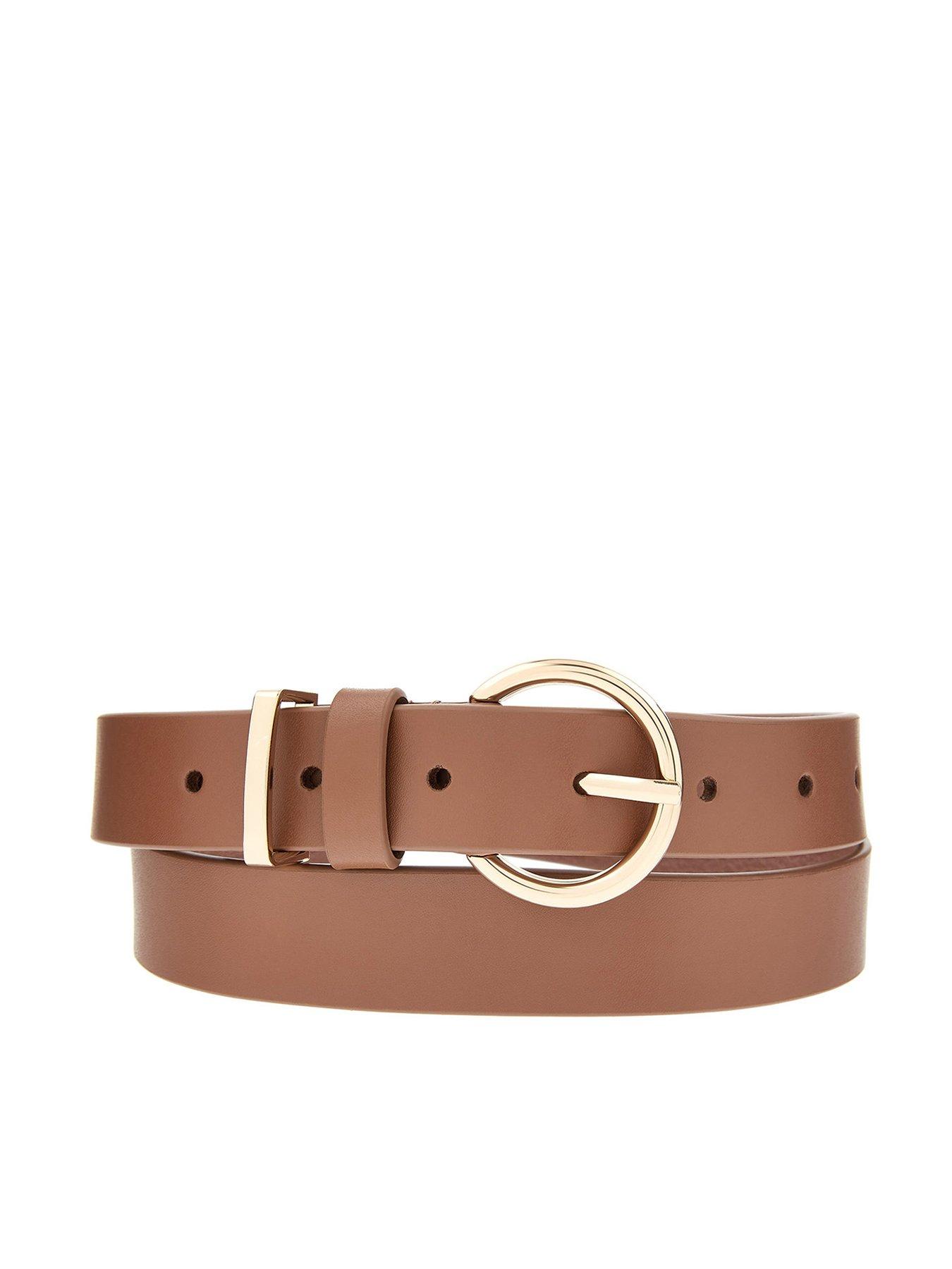 Image 1 of 2 of Accessorize Round&nbsp;Leather Belt - Tan