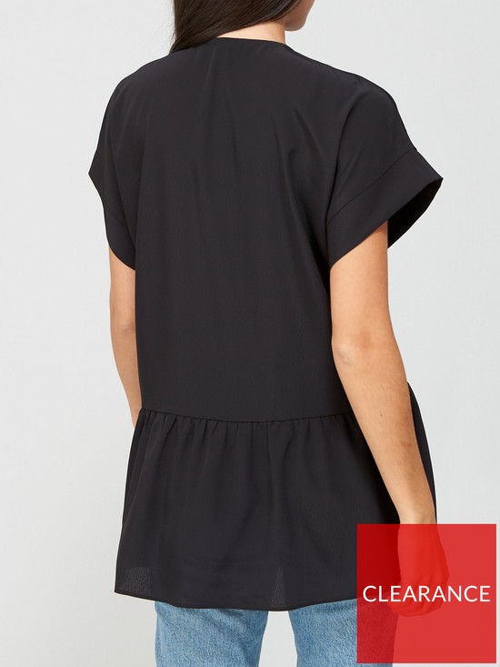 stillFront image of v-by-very-short-sleeve-longline-button-through-tunic-black