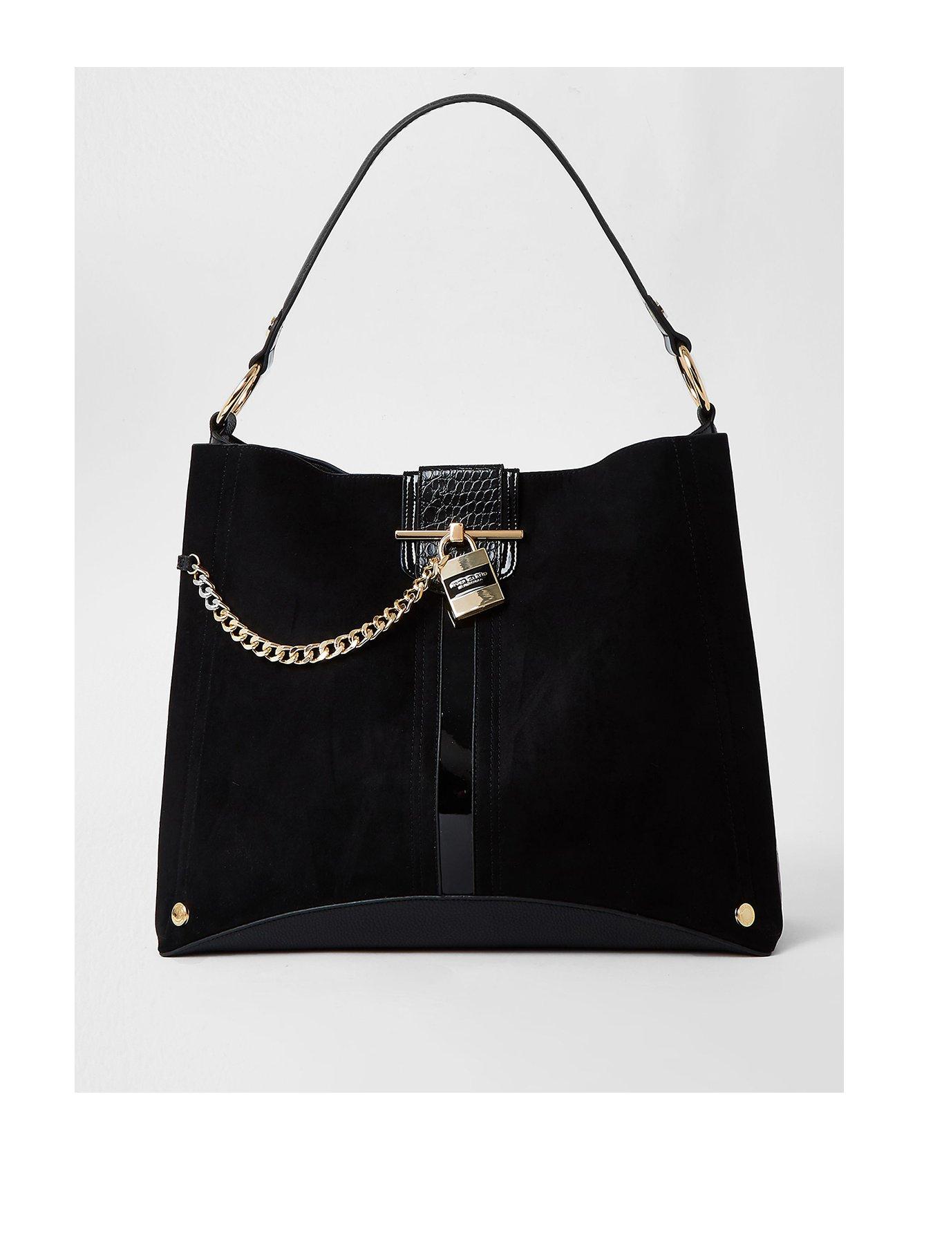 river island black chain side slouch bag